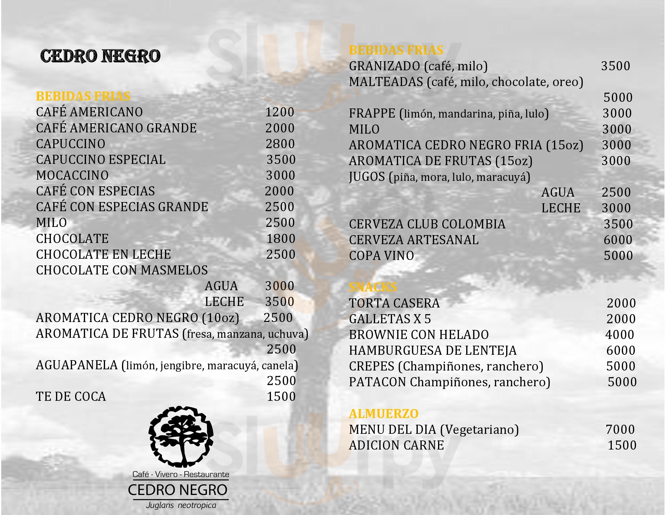 Cedro Negro Cafe Vivero Restaurante Manizales Menu - 1