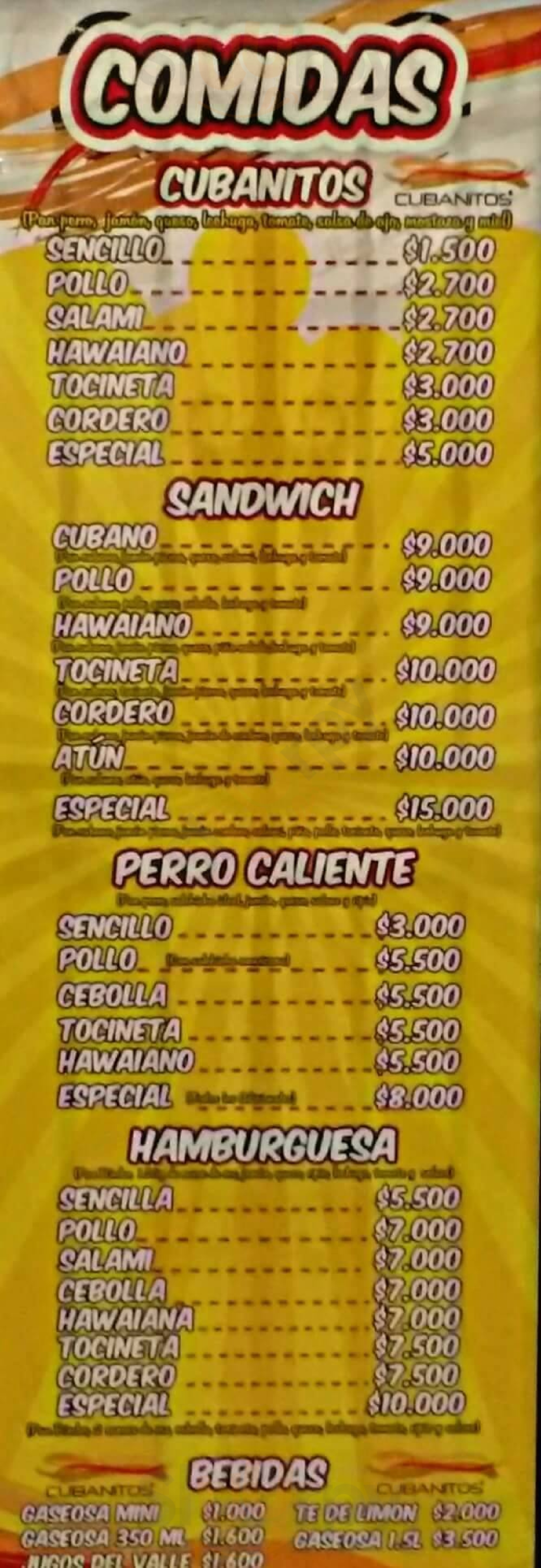 Cubanitos Heladeria Y Comidas Rapidas Popayán Menu - 1