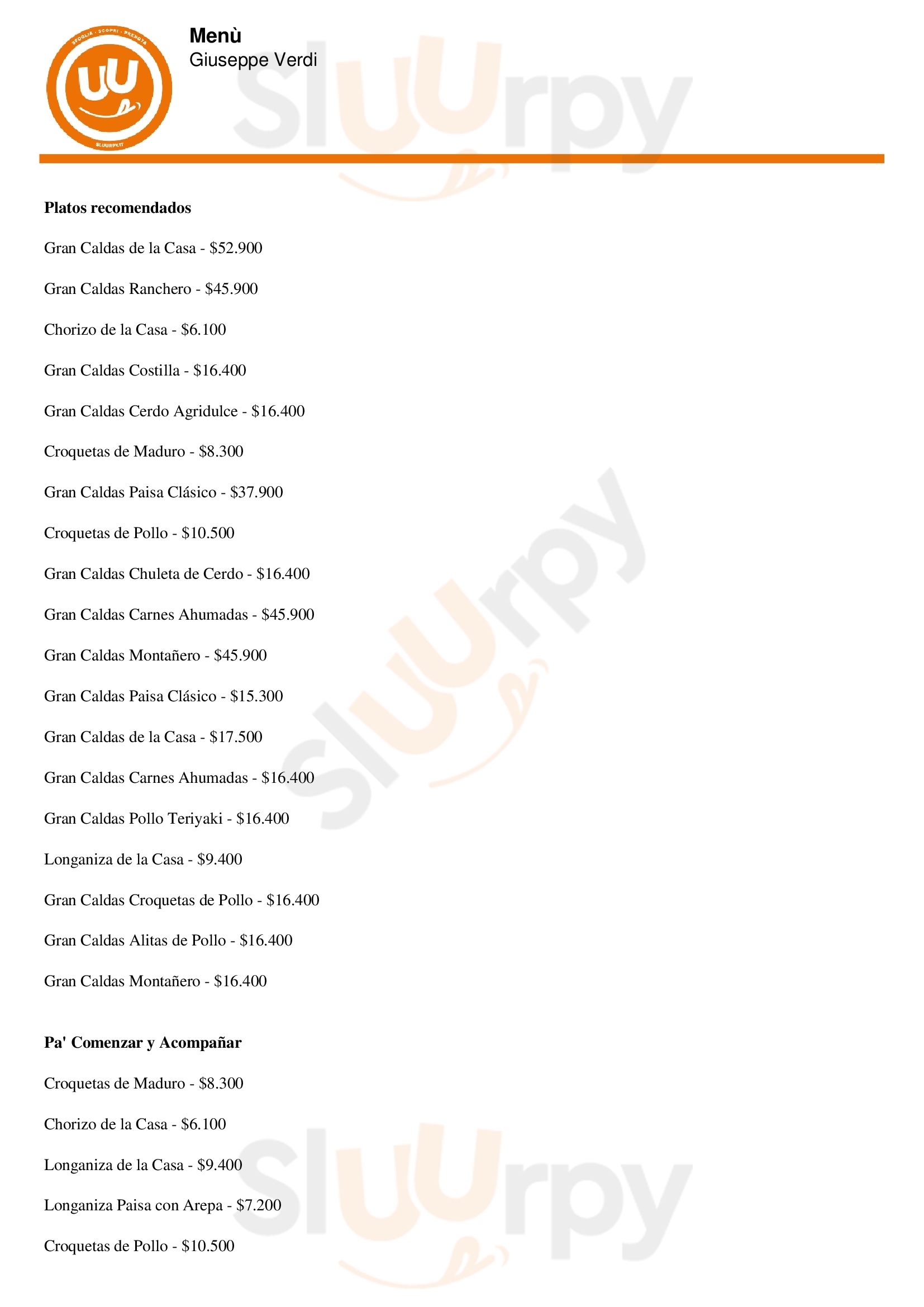 Main Menu - Giuseppe Verdi Chapinero Italiano