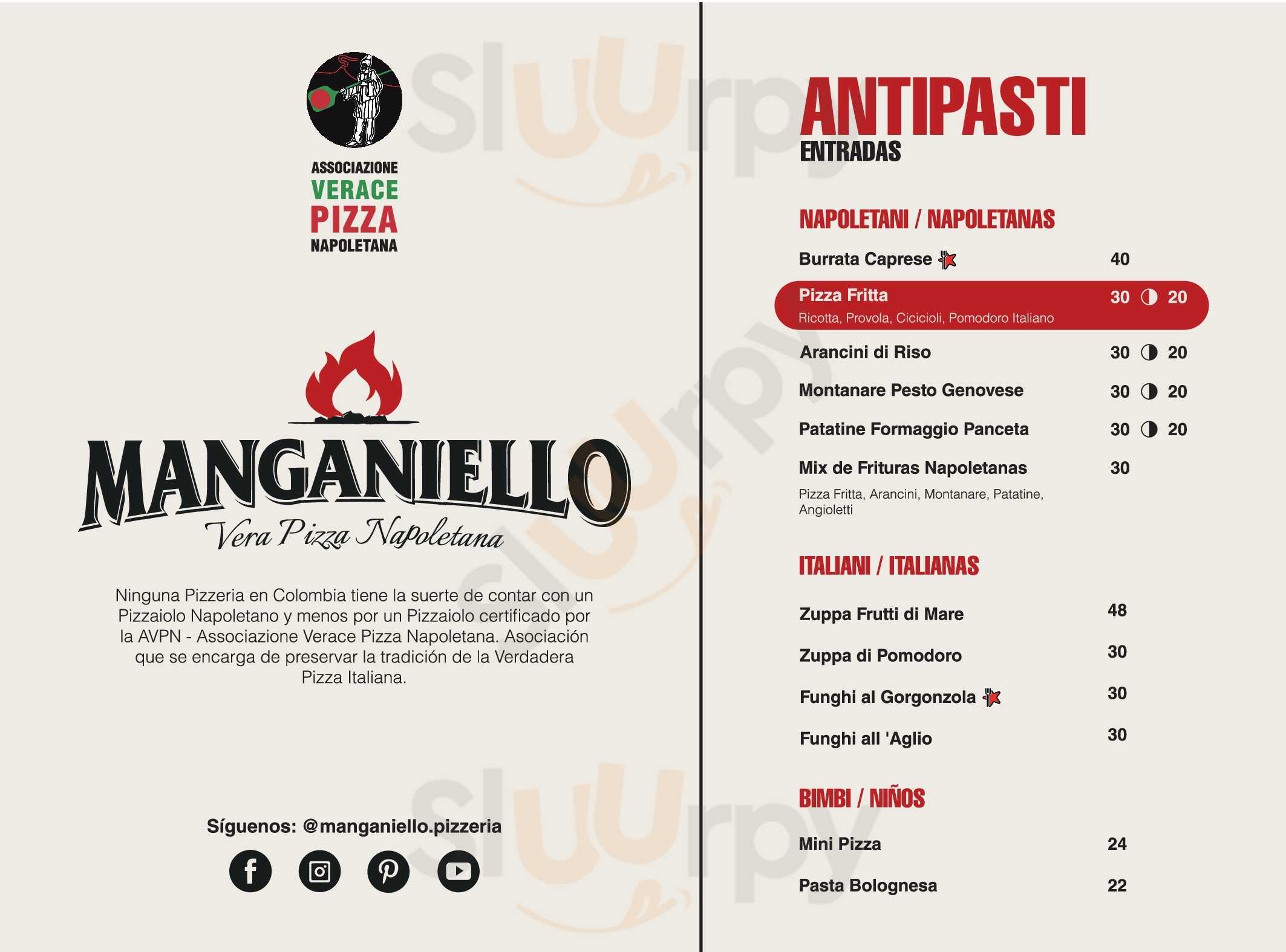 Manganiello Pizzeria Cali Menu - 1
