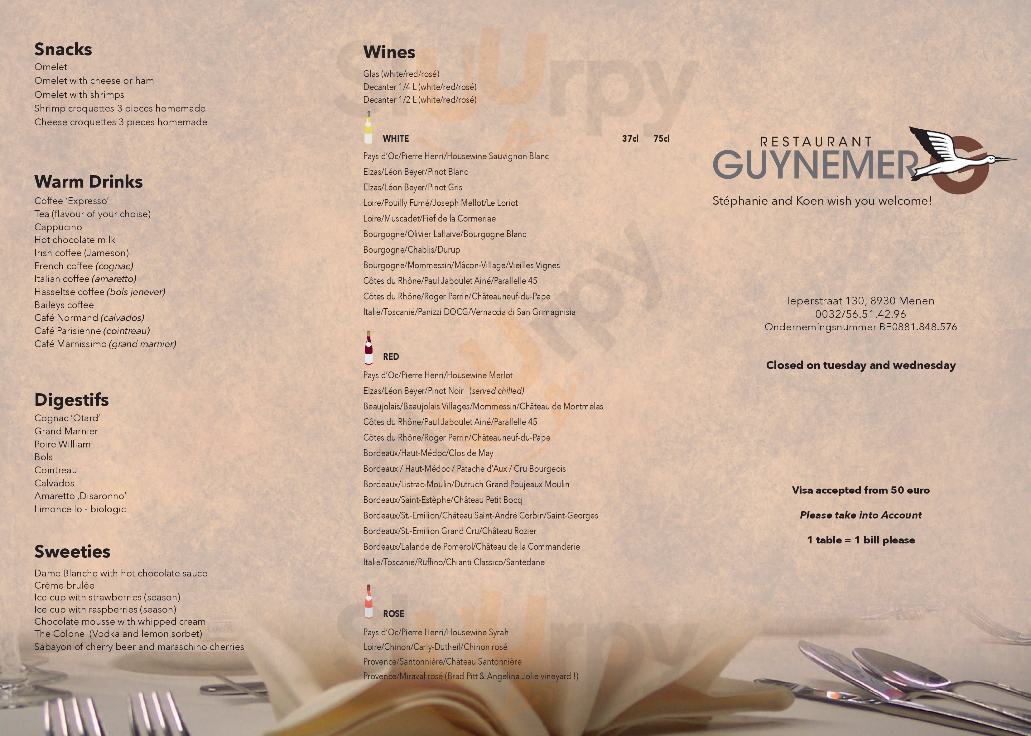 Restaurant Guynemer Menen Menu - 1
