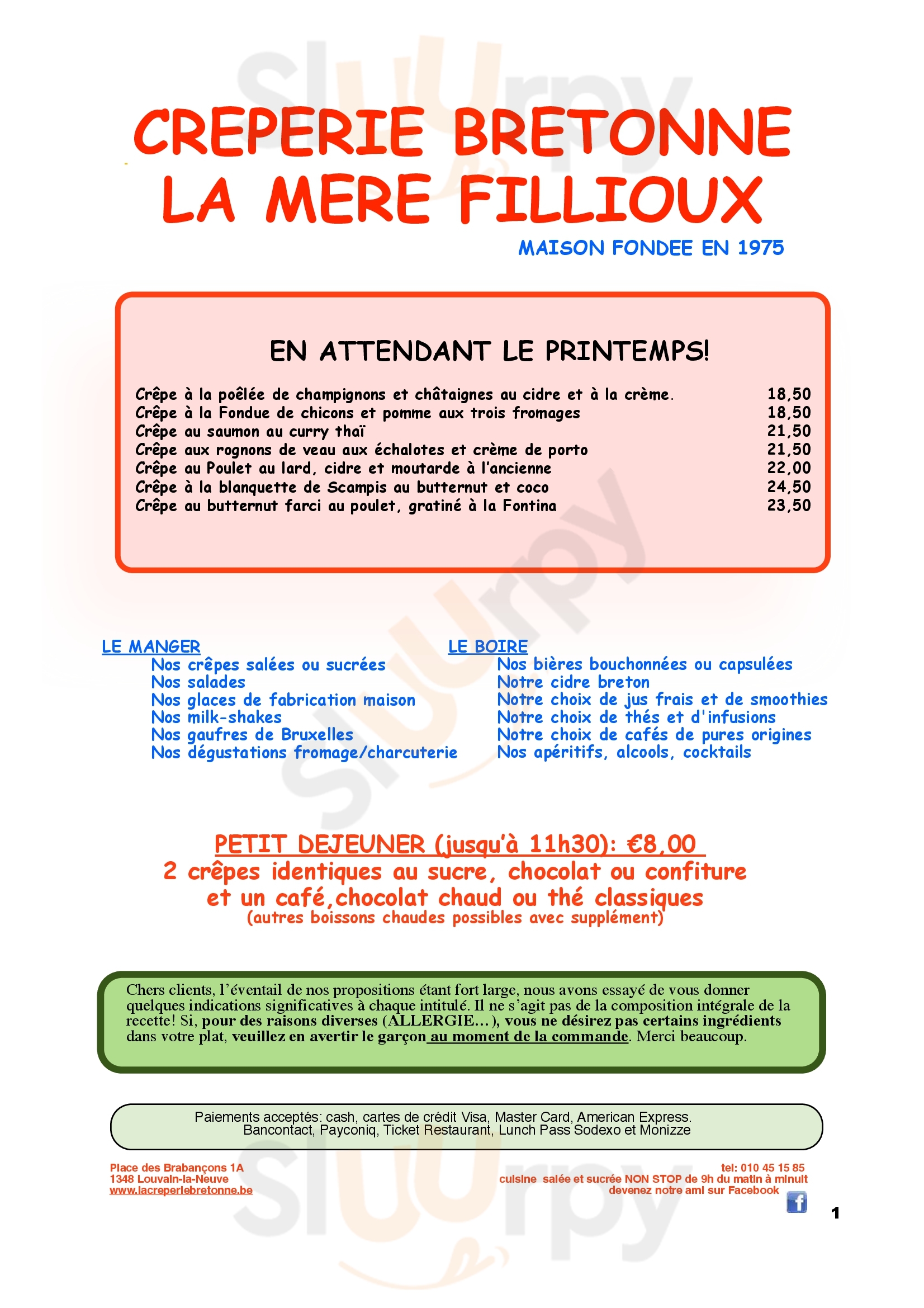 La Crêperie Bretonne, La Mère Fillioux Louvain-la-Neuve Menu - 1