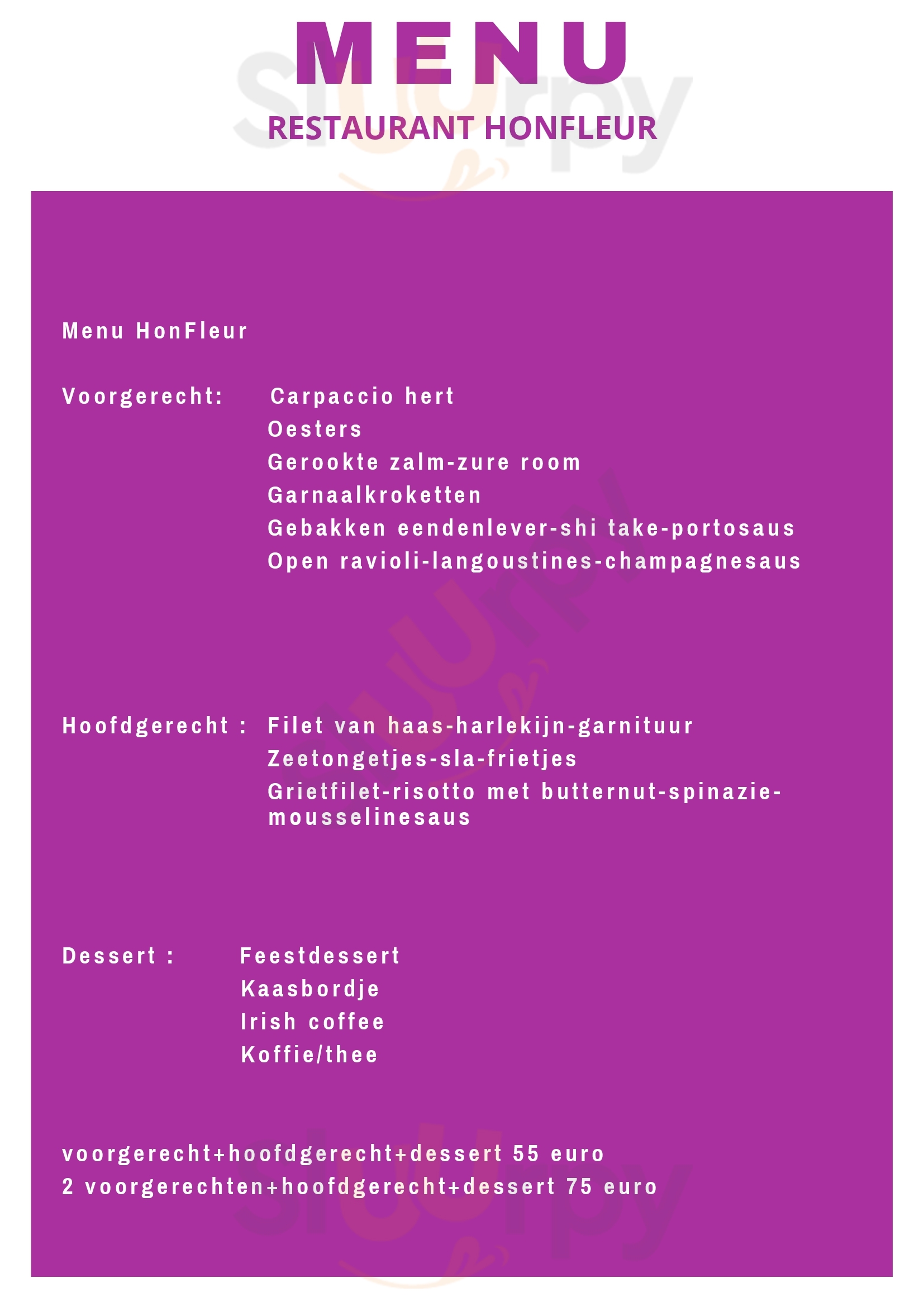 Restaurant Honfleur Middelkerke Menu - 1