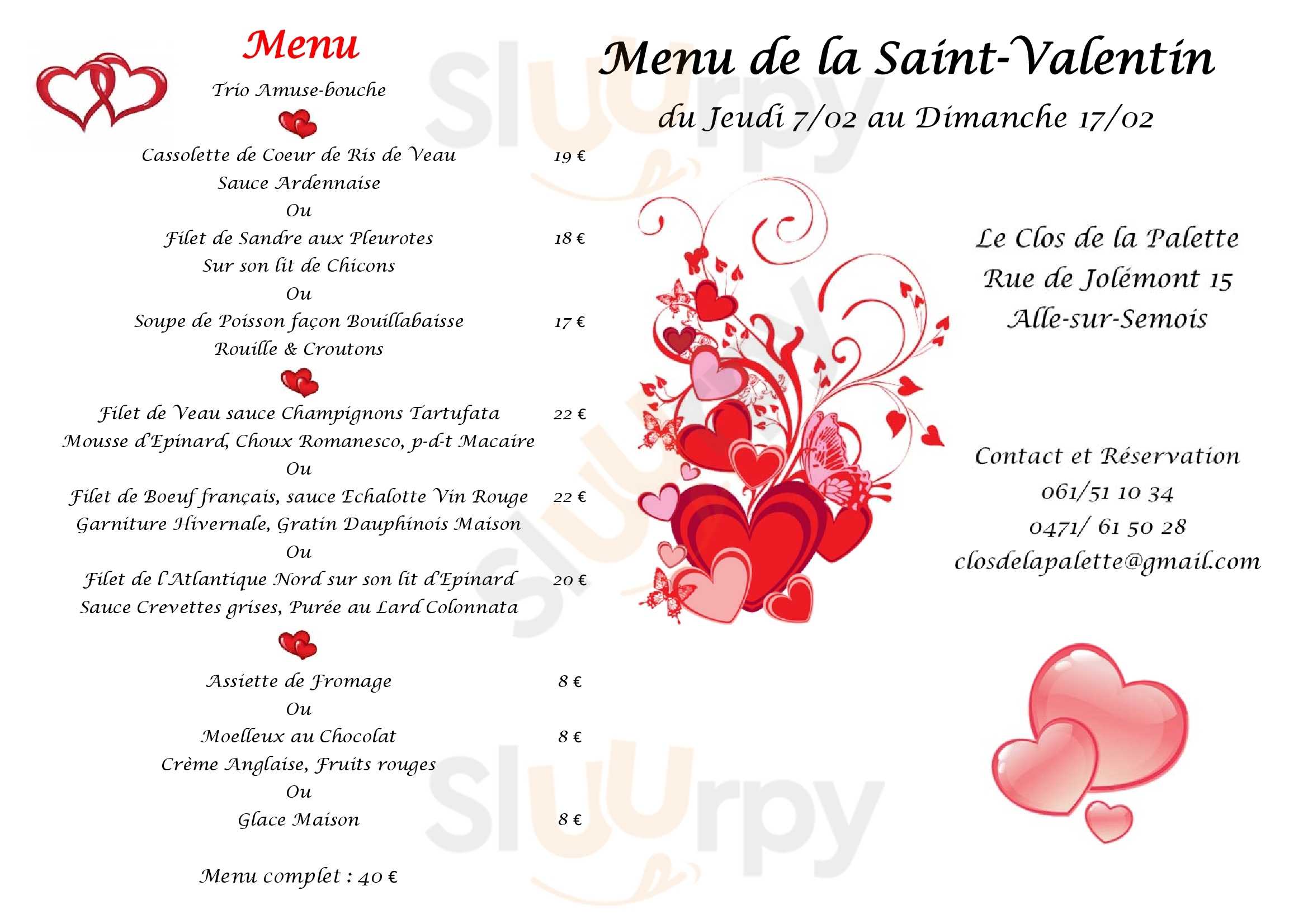 Clos De La Palette Alle-sur-Semois Menu - 1