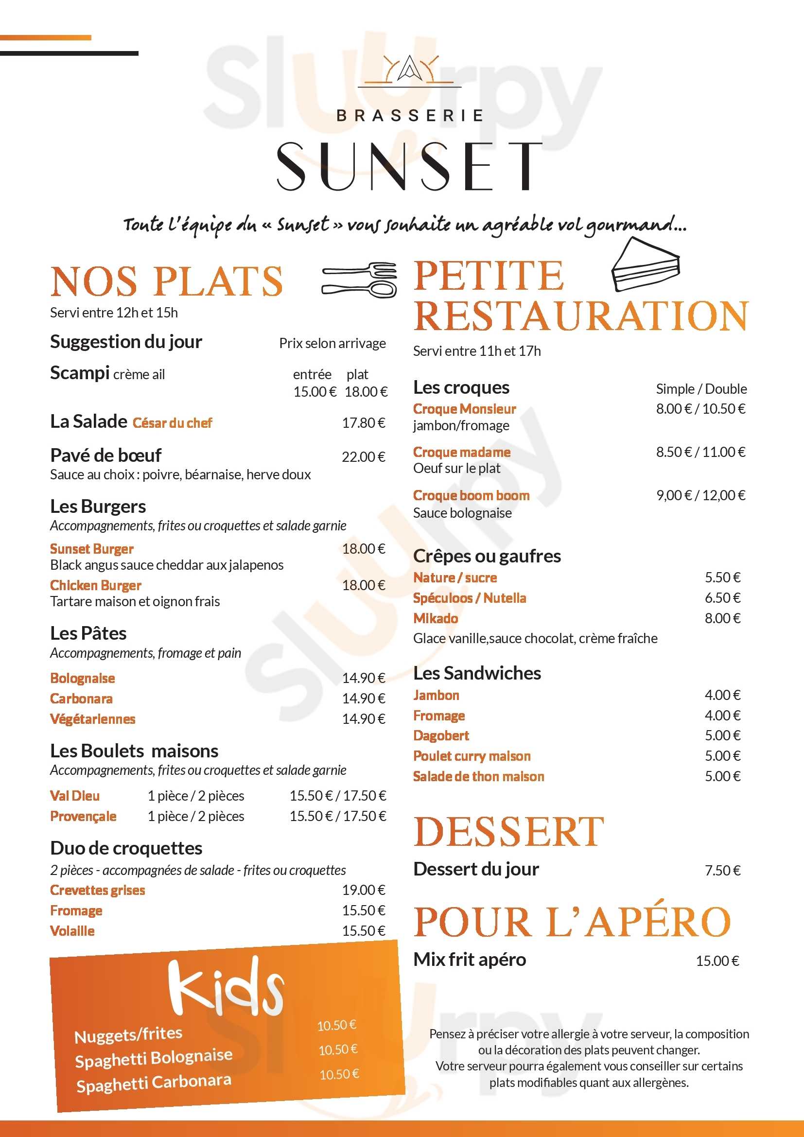 Brasserie Sunset Spa Menu - 1
