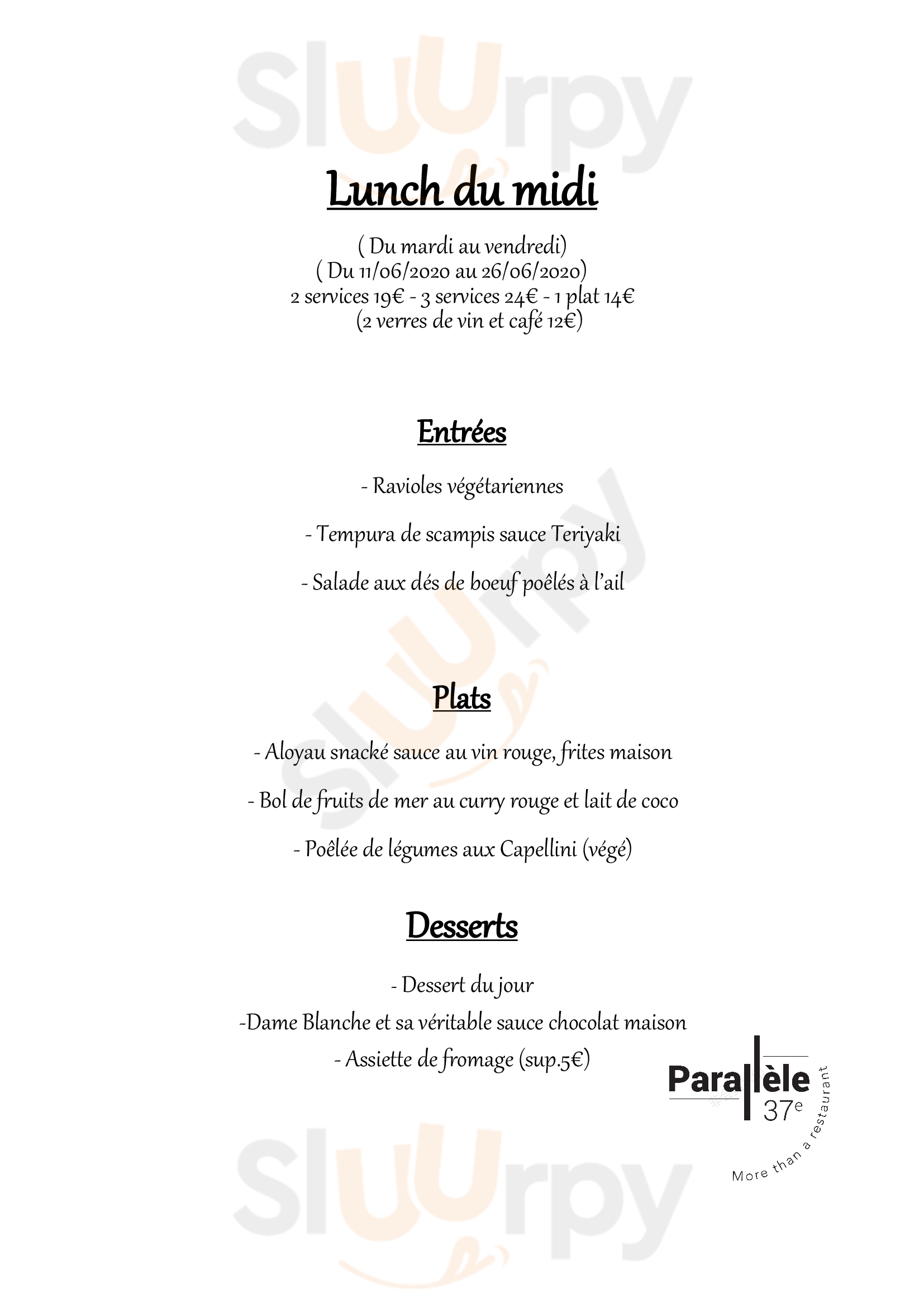 Le 37eme Parallèle Perwez Menu - 1