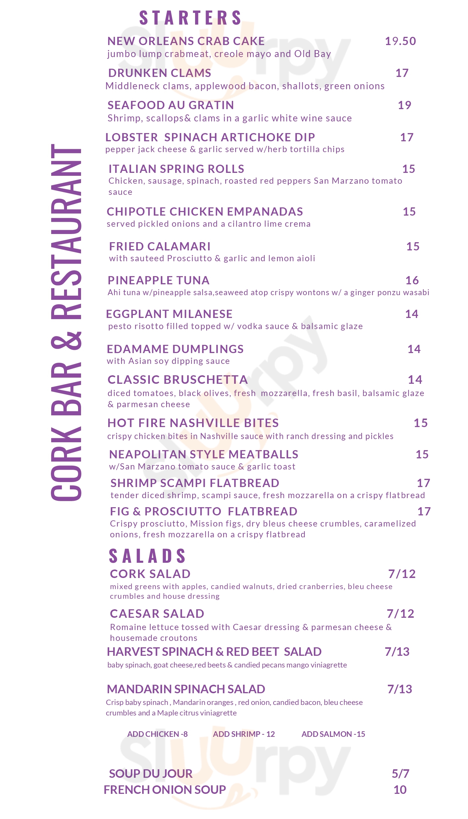 Main Menu - Cork Bar And Restaurant