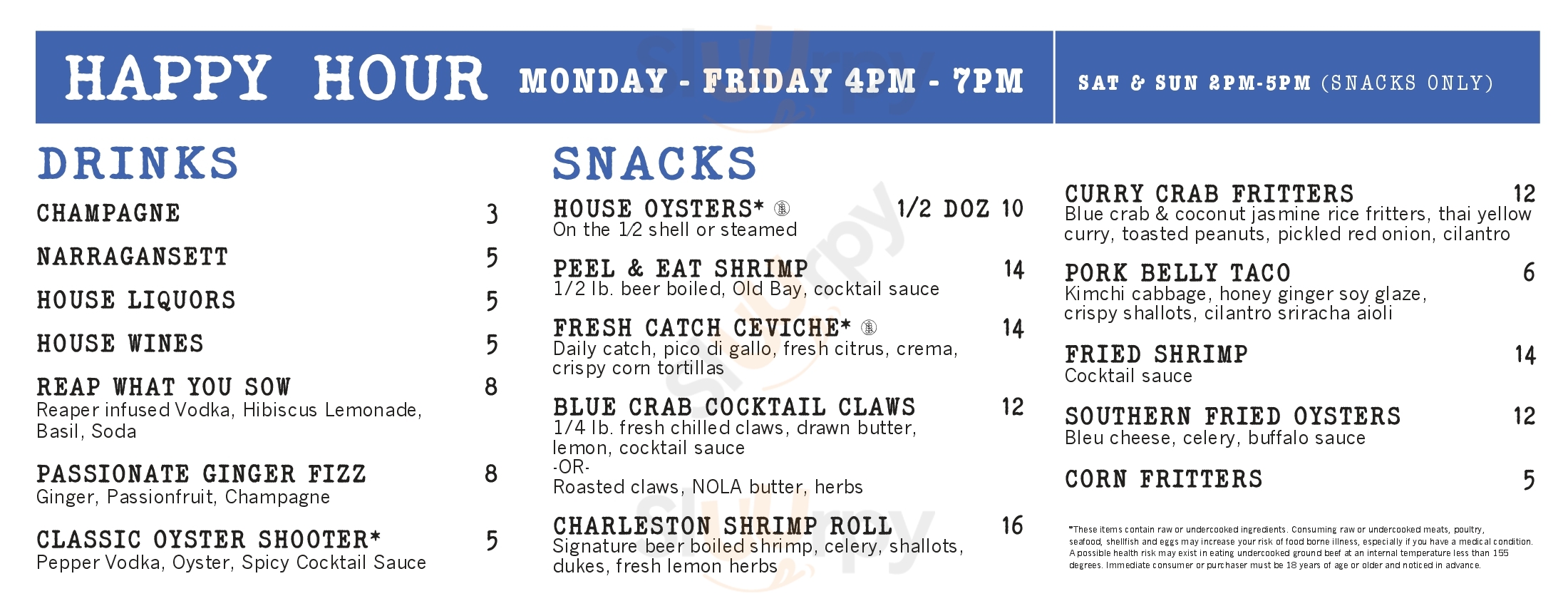 Main Menu - Pearlz Oyster Bar