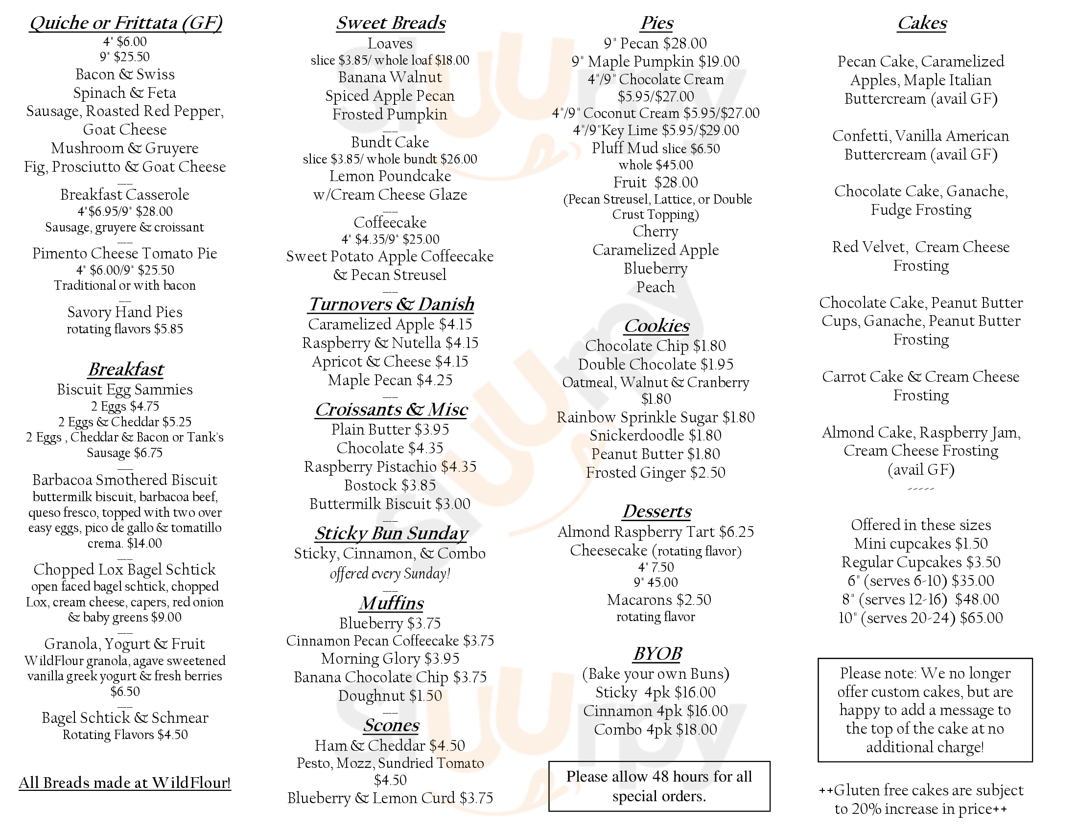 Main Menu - Wildflour Pastry
