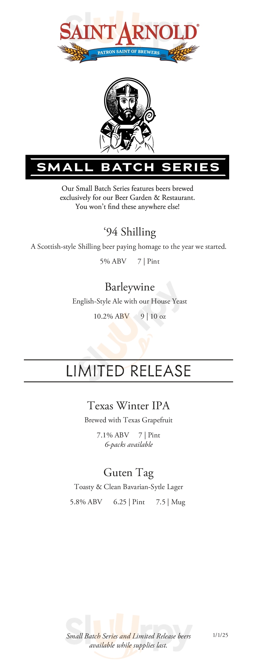 Main Menu - Saint Arnold Brewery