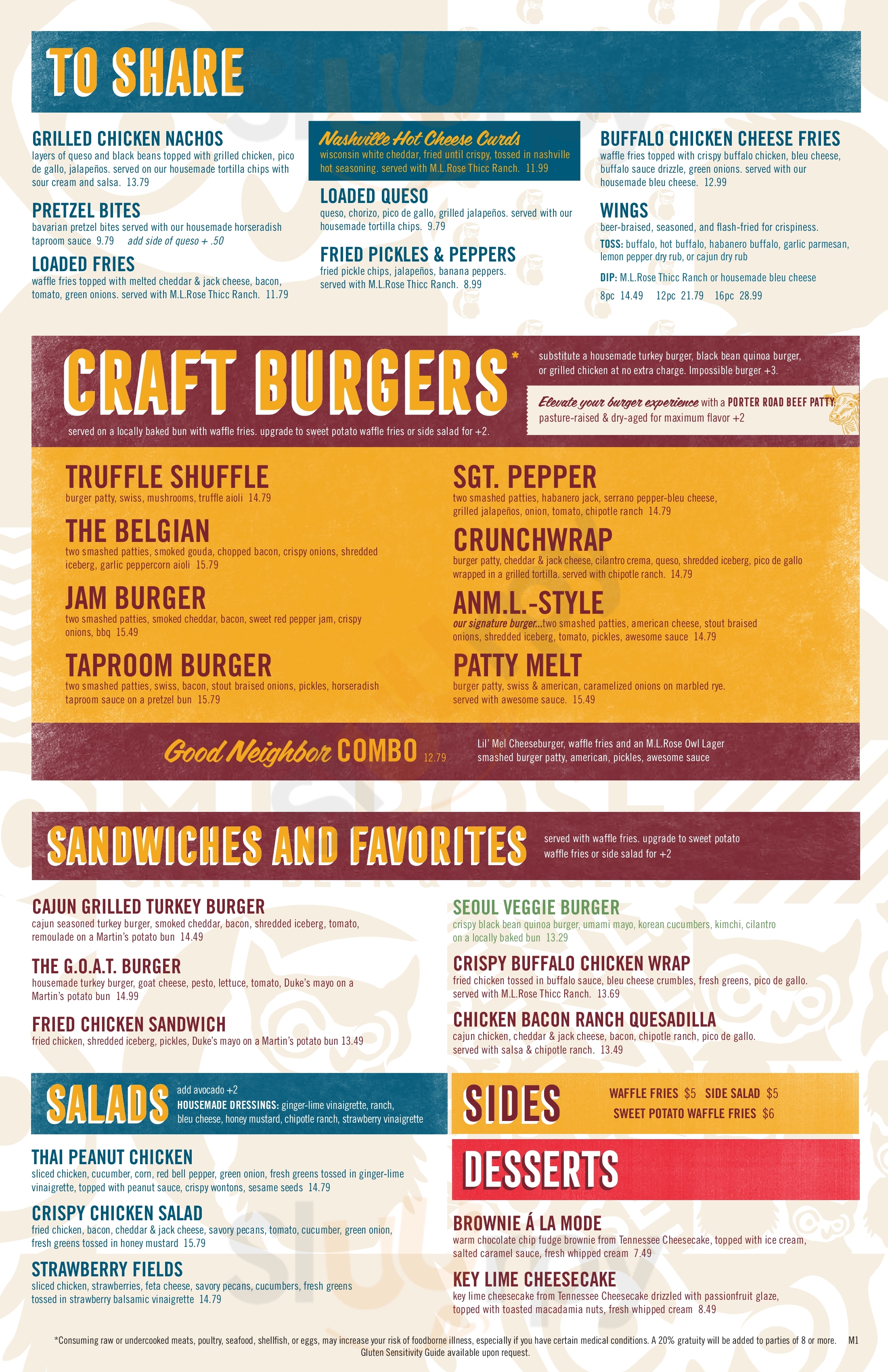Main Menu - M.l.rose Craft Beer & Burgers