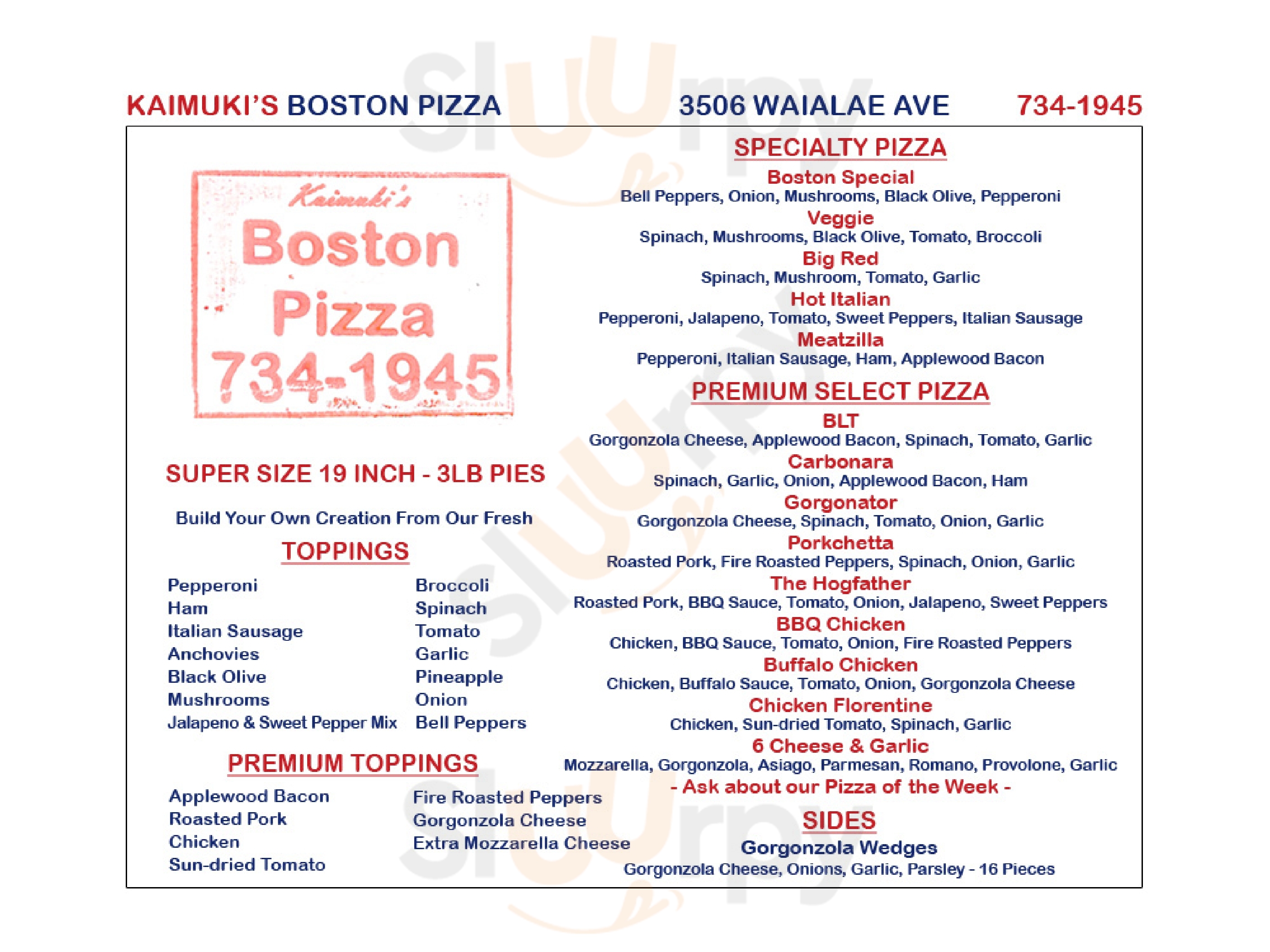 Boston Pizza Honolulu Menu - 1