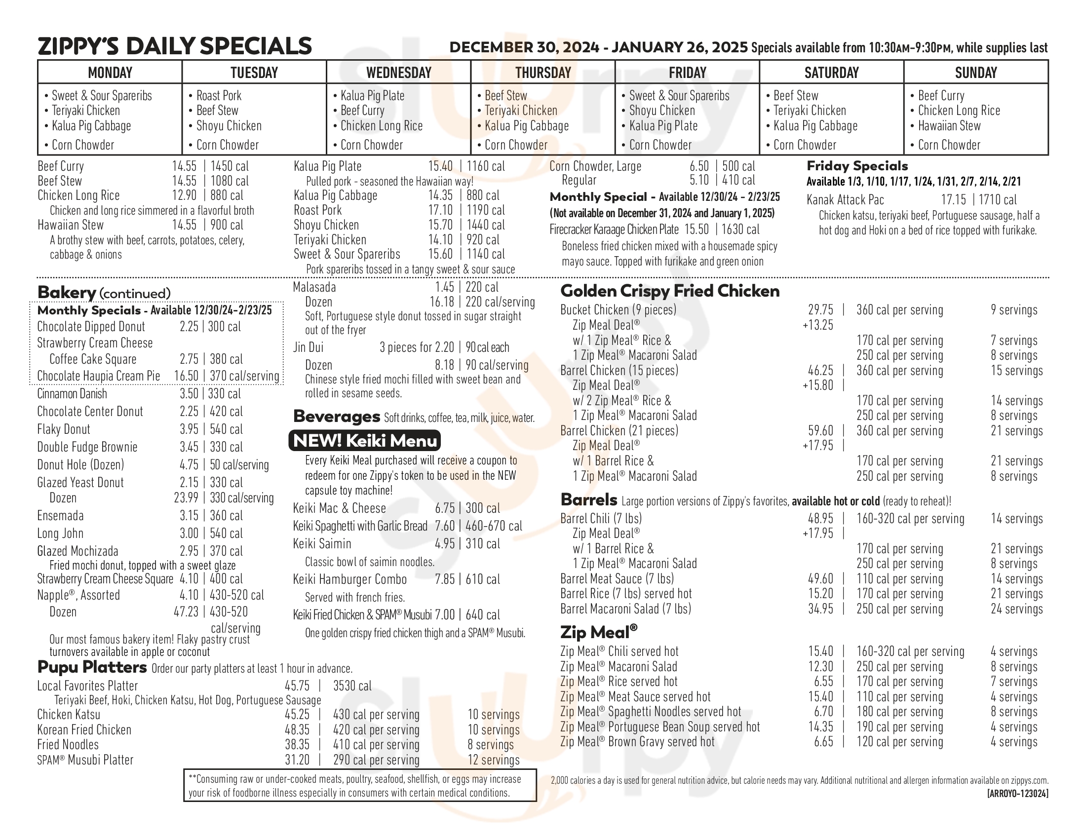 Main Menu - Zippy's Restaurant
