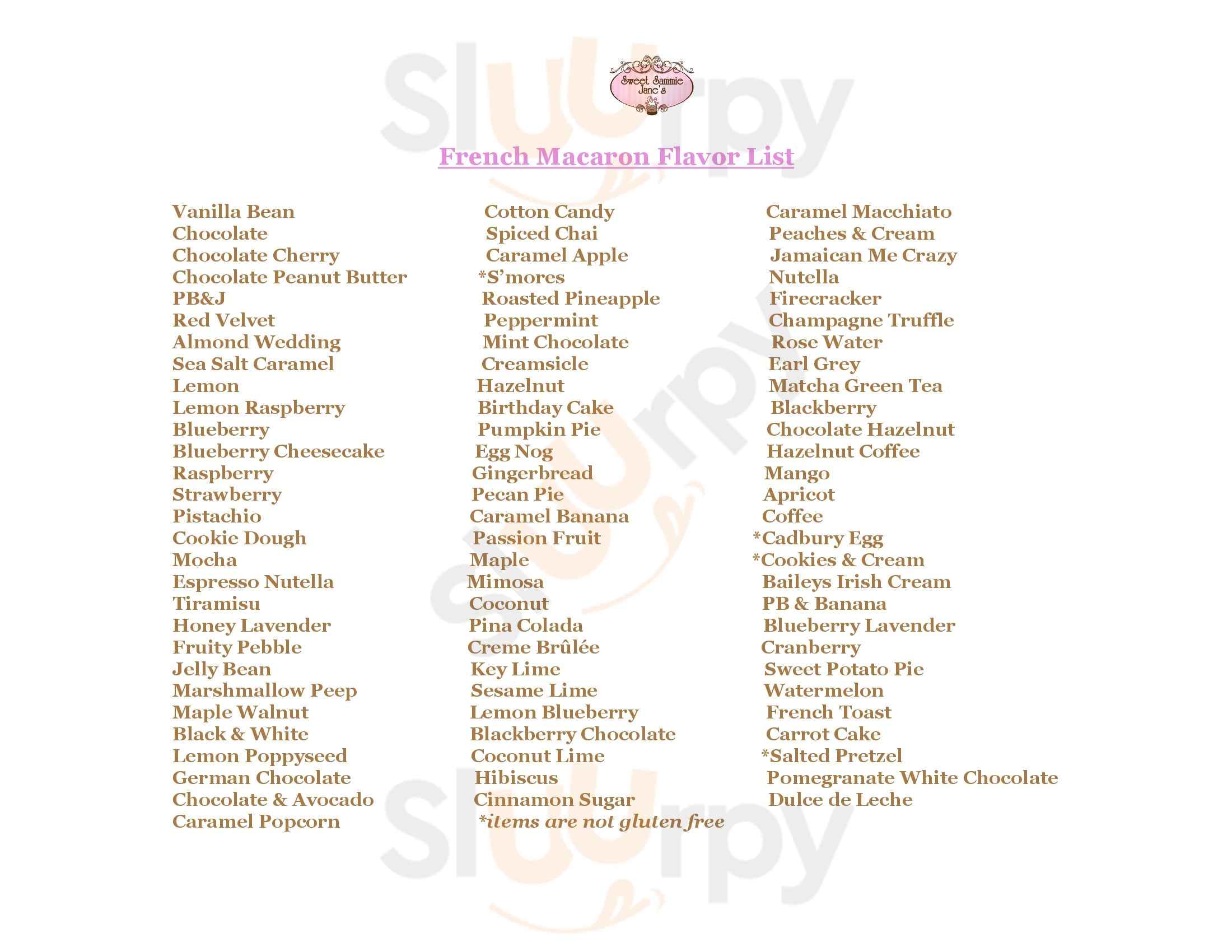 Main Menu - Sweet Sammie Jane's Cafe And Pastry Shop