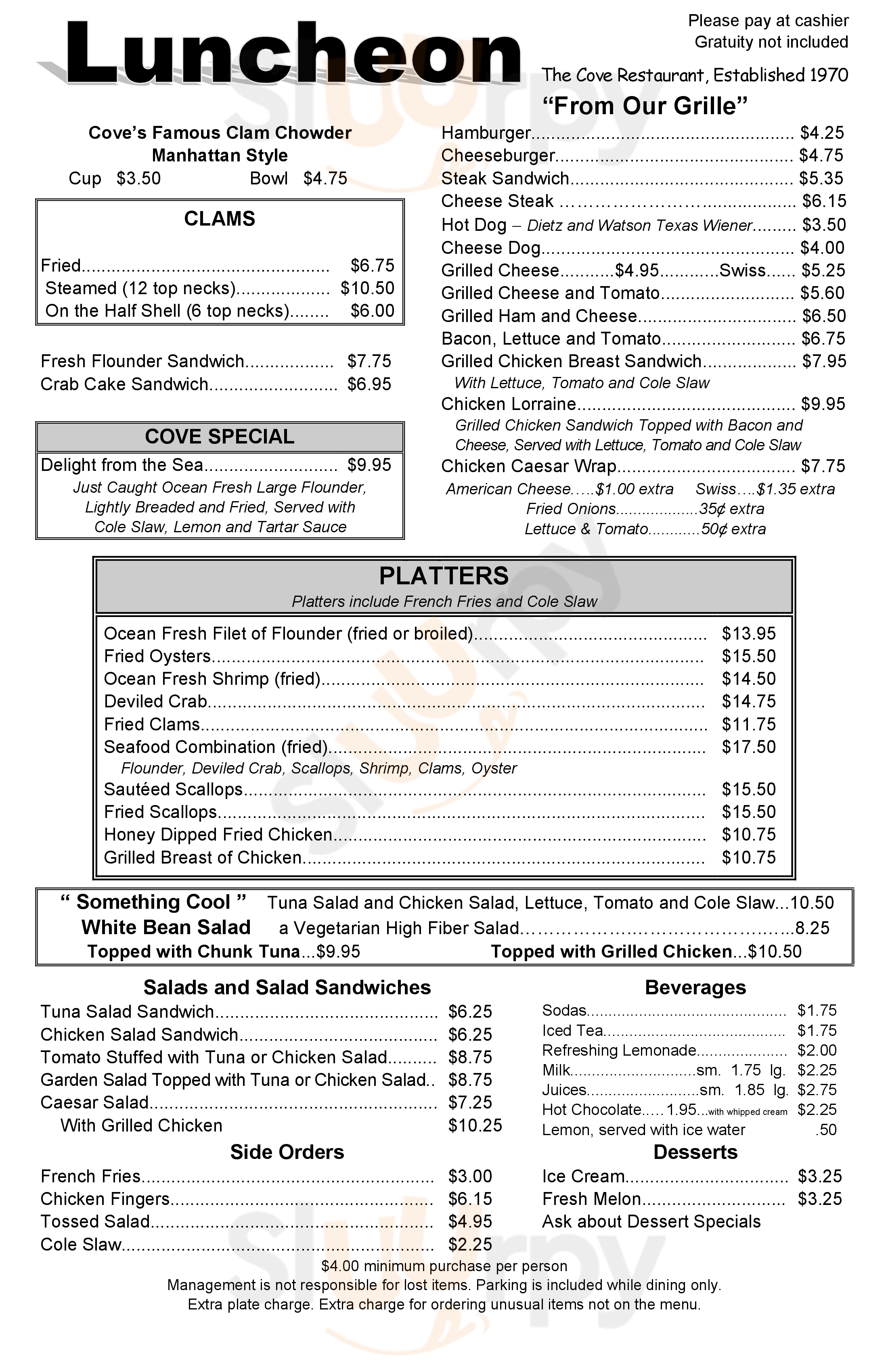 The Cove Restaurant Cape May Menu - 1