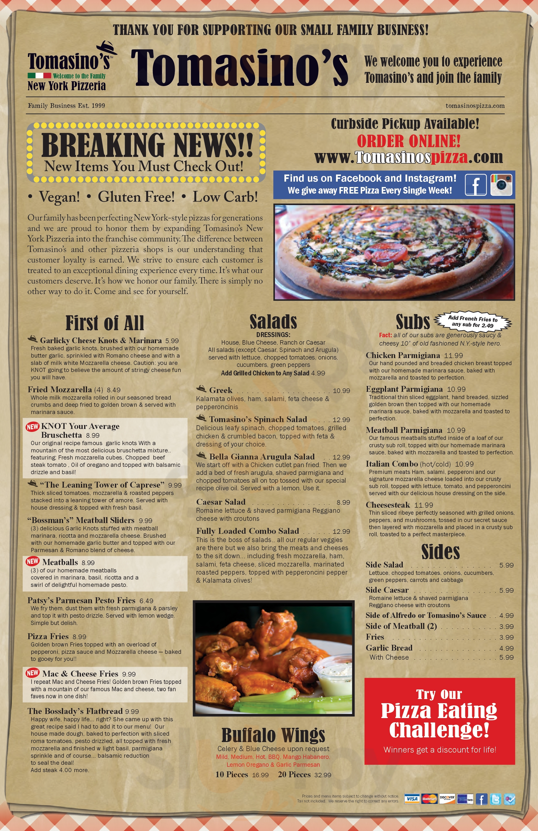 Main Menu - Tomasino's Pizza