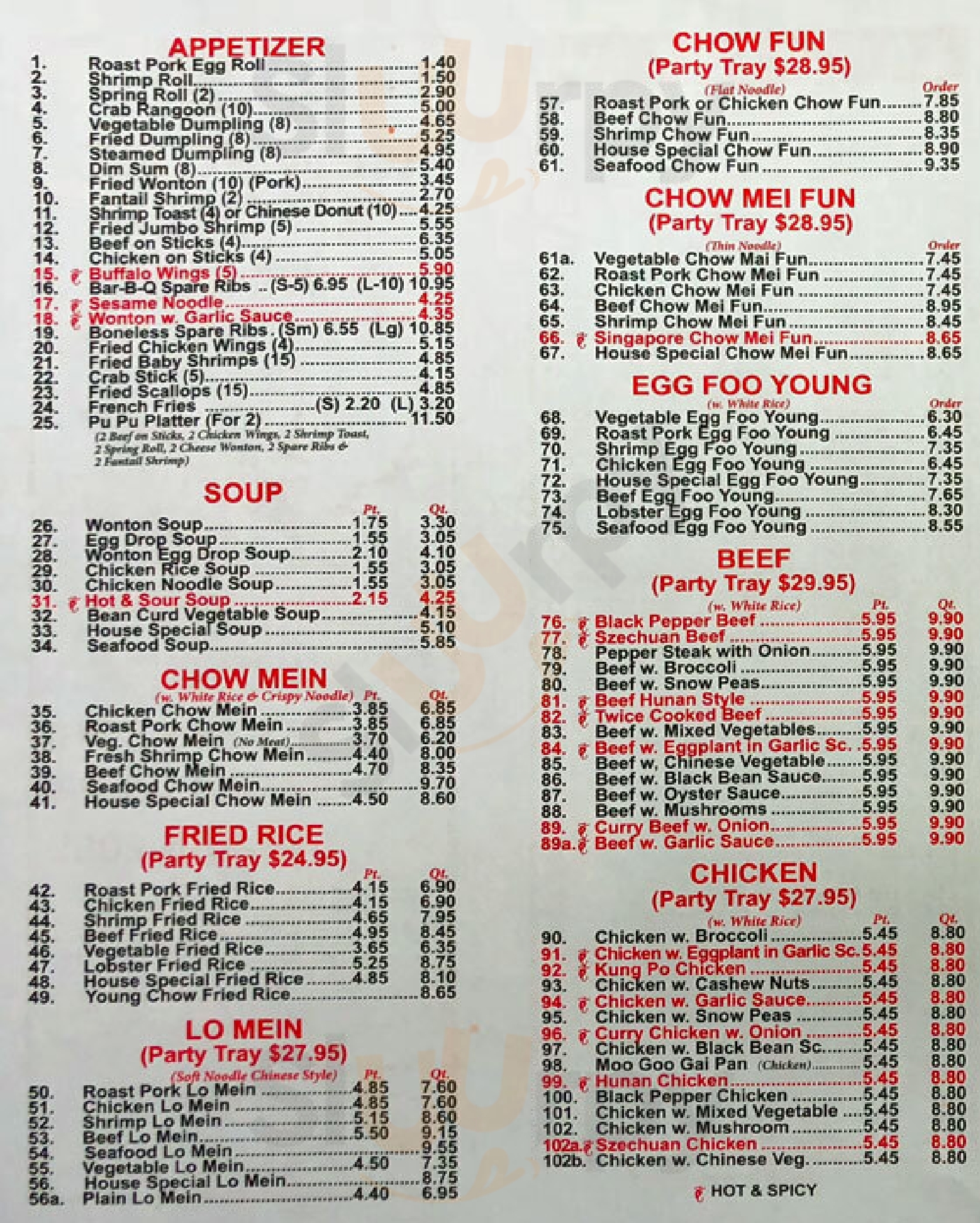 Main Menu - New Fong Kitchen