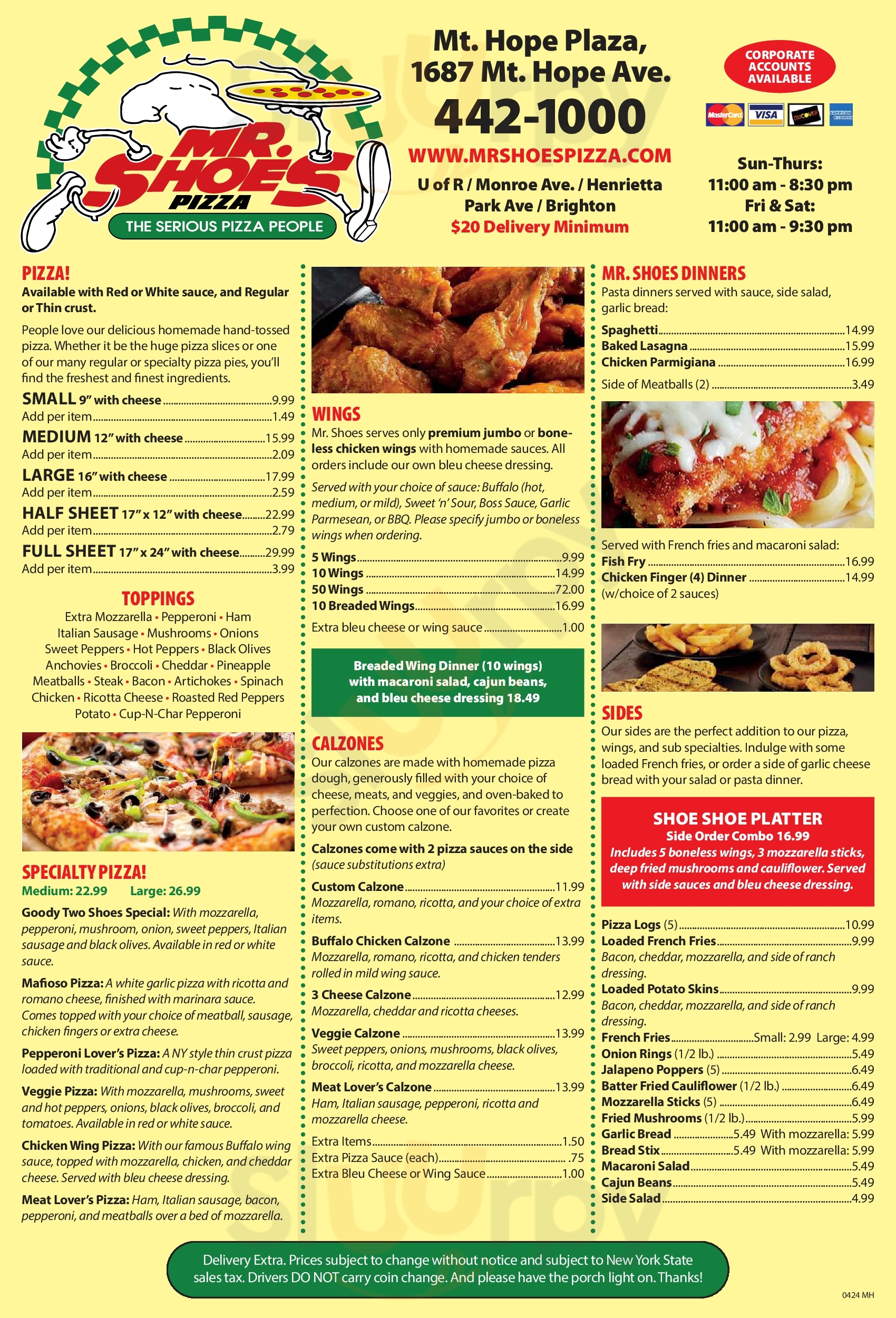 Main Menu - Mr Shoes Pizza