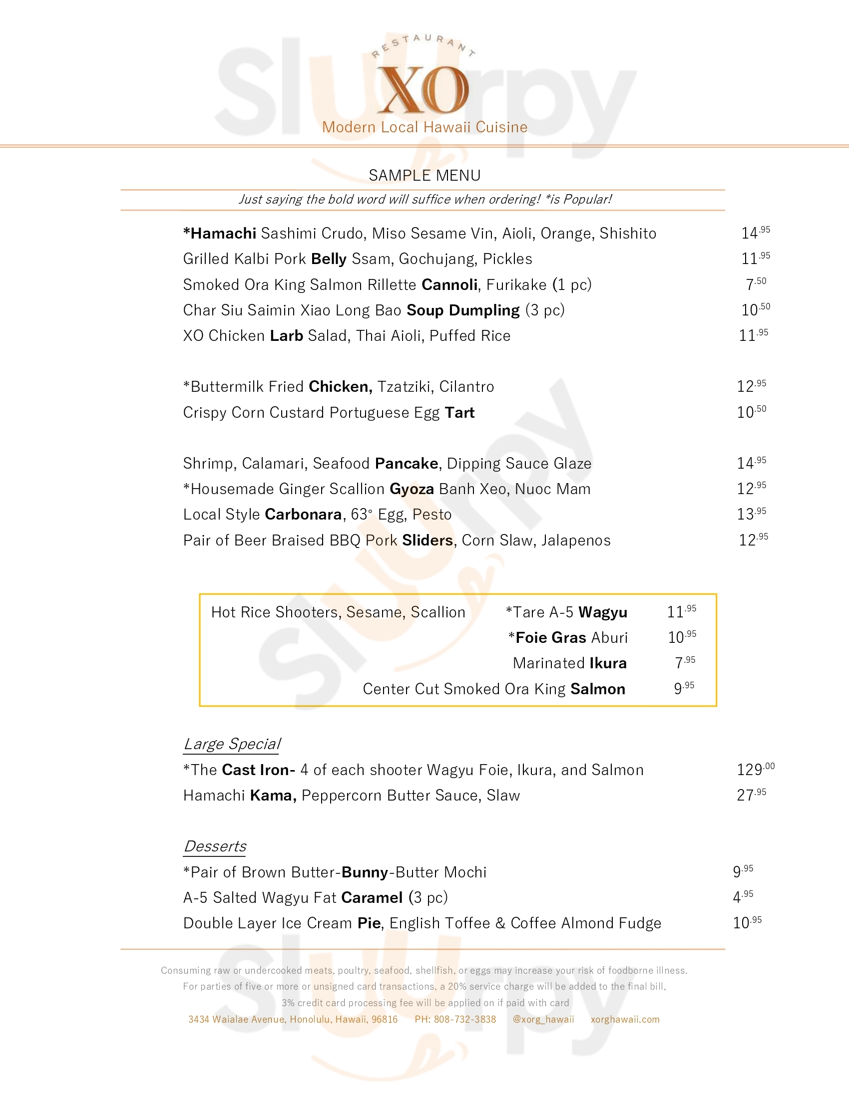 Main Menu - Xo Restaurant