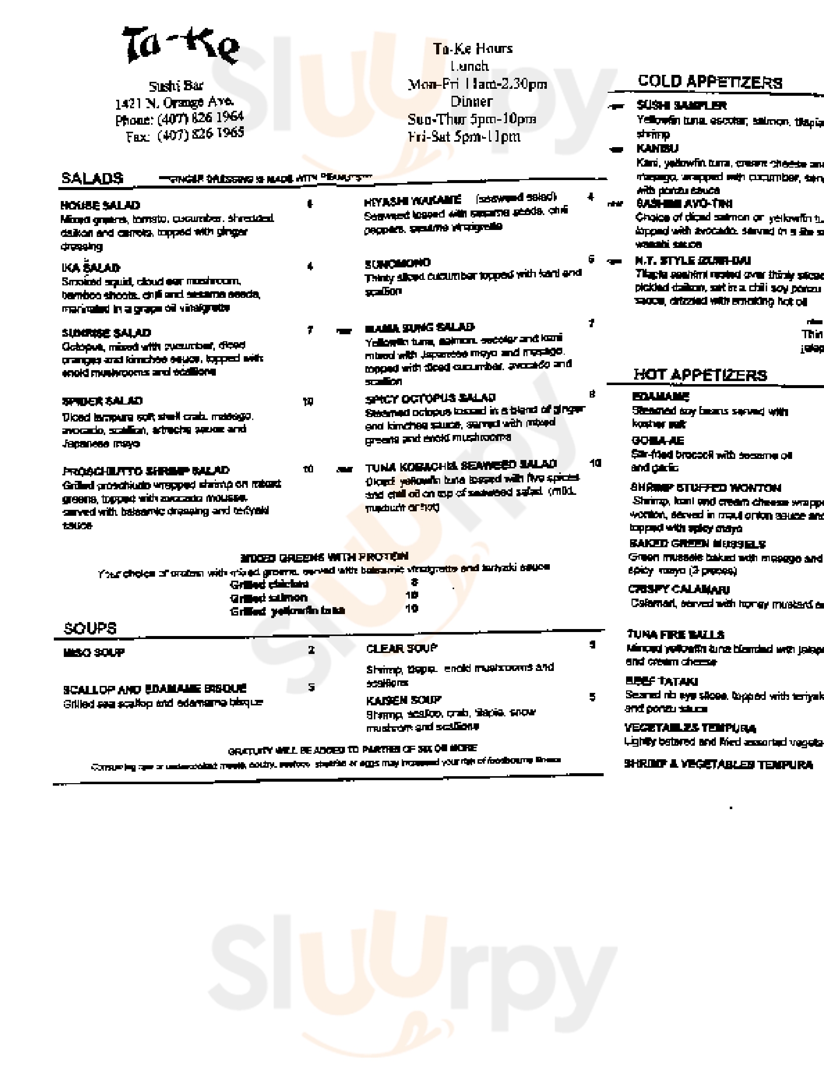 Main Menu - Ta-ke Sushi Bar