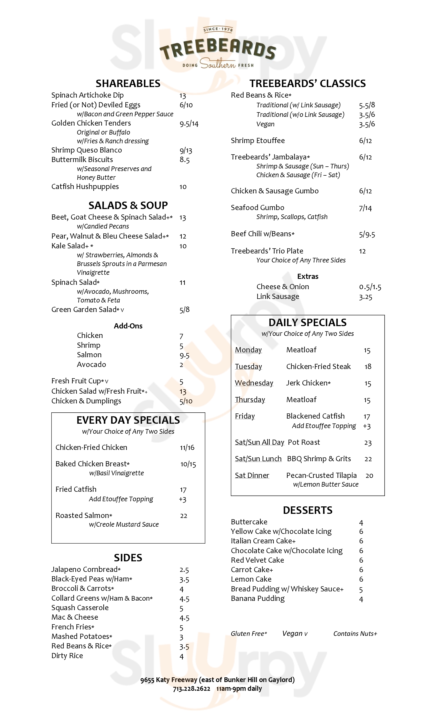 Main Menu - Treebeard's - The Cloister