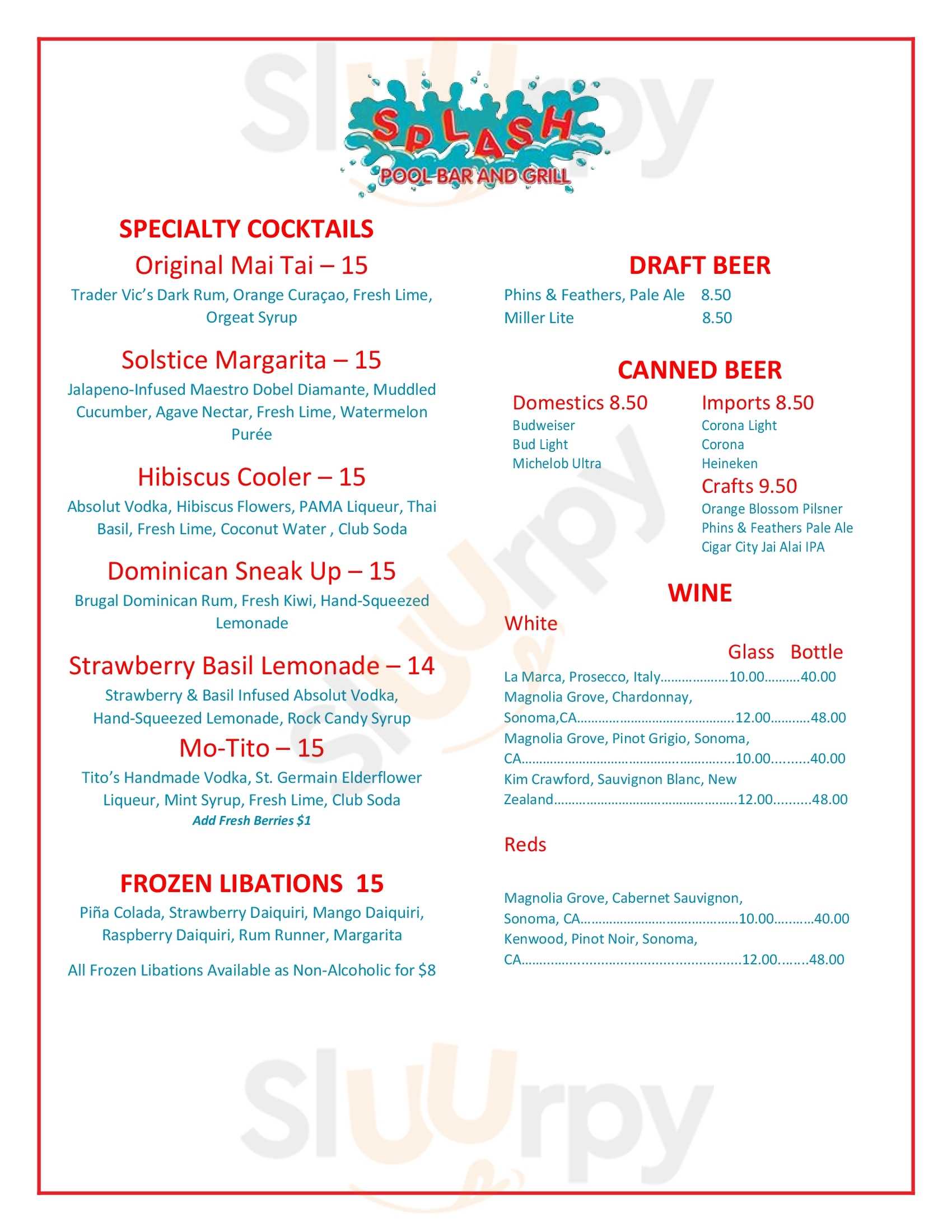 Main Menu - Splash Pool Bar And Grill