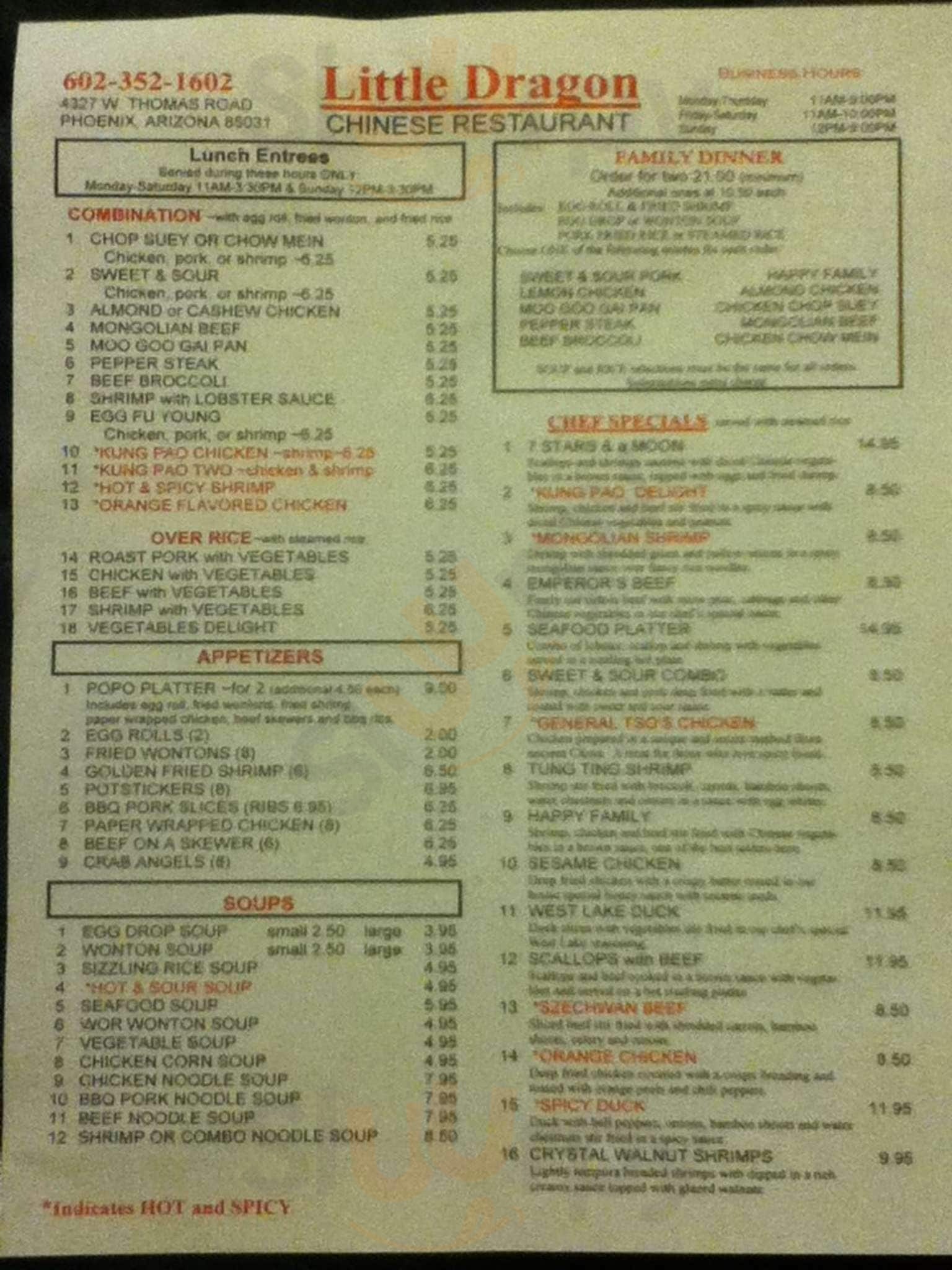 Little Dragon Chinese Restaurant Phoenix Menu - 1