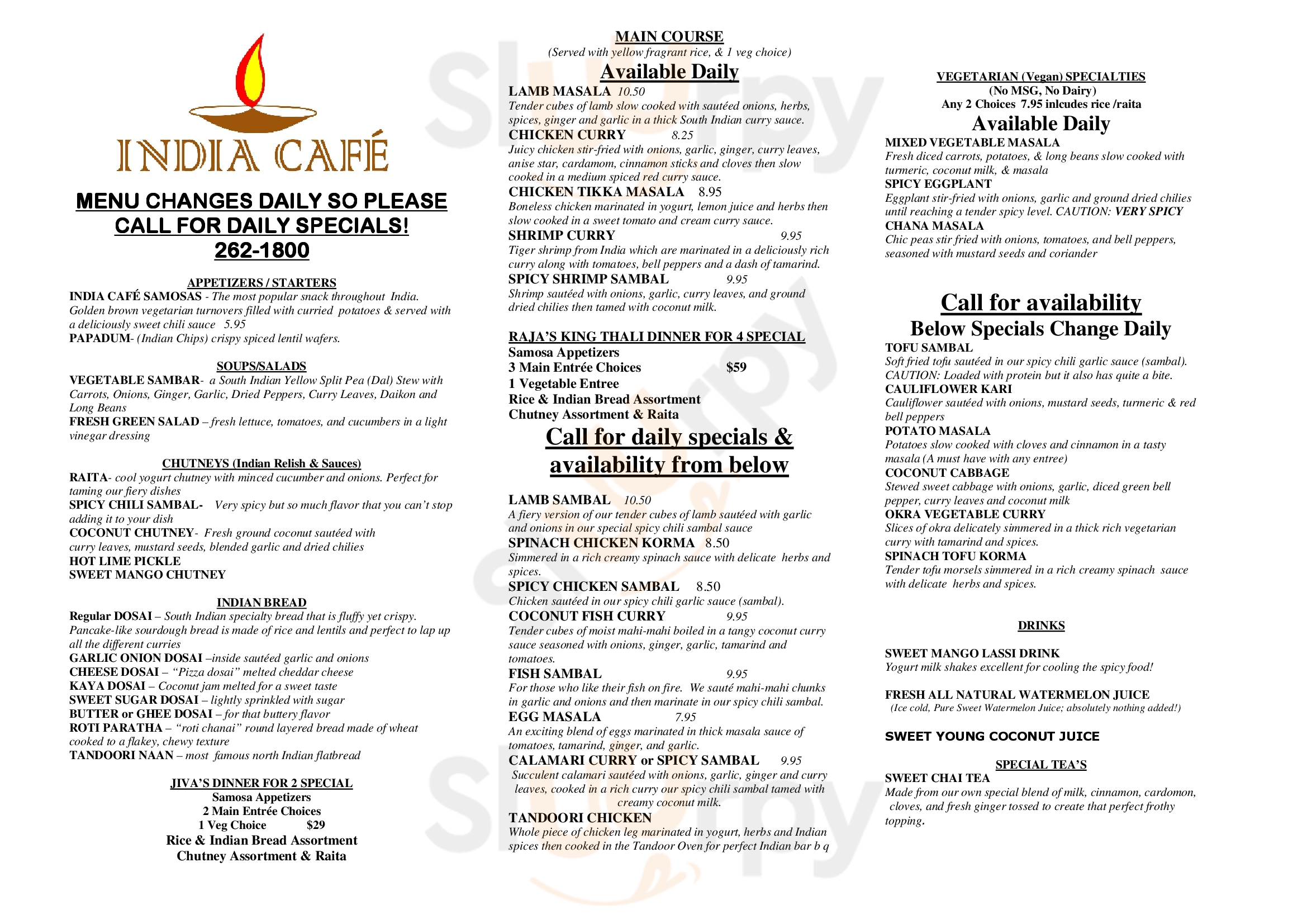 Main Menu - India Cafe Curry Express