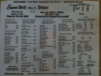 Sam's Deli-diner menu