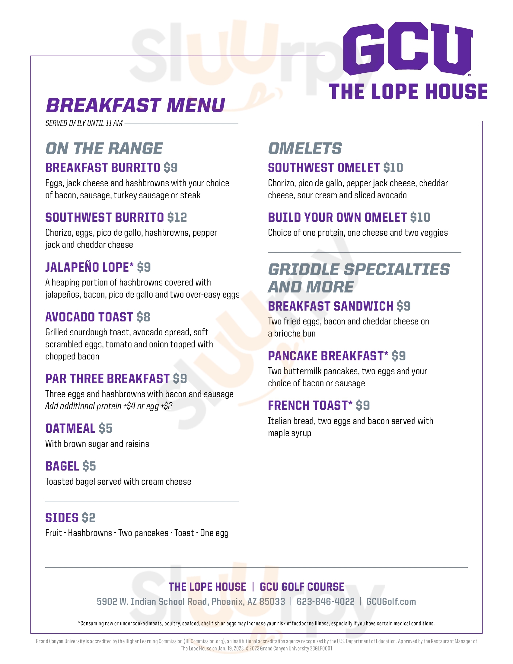 Maryvale Golf Coffee Shop Phoenix Menu - 1