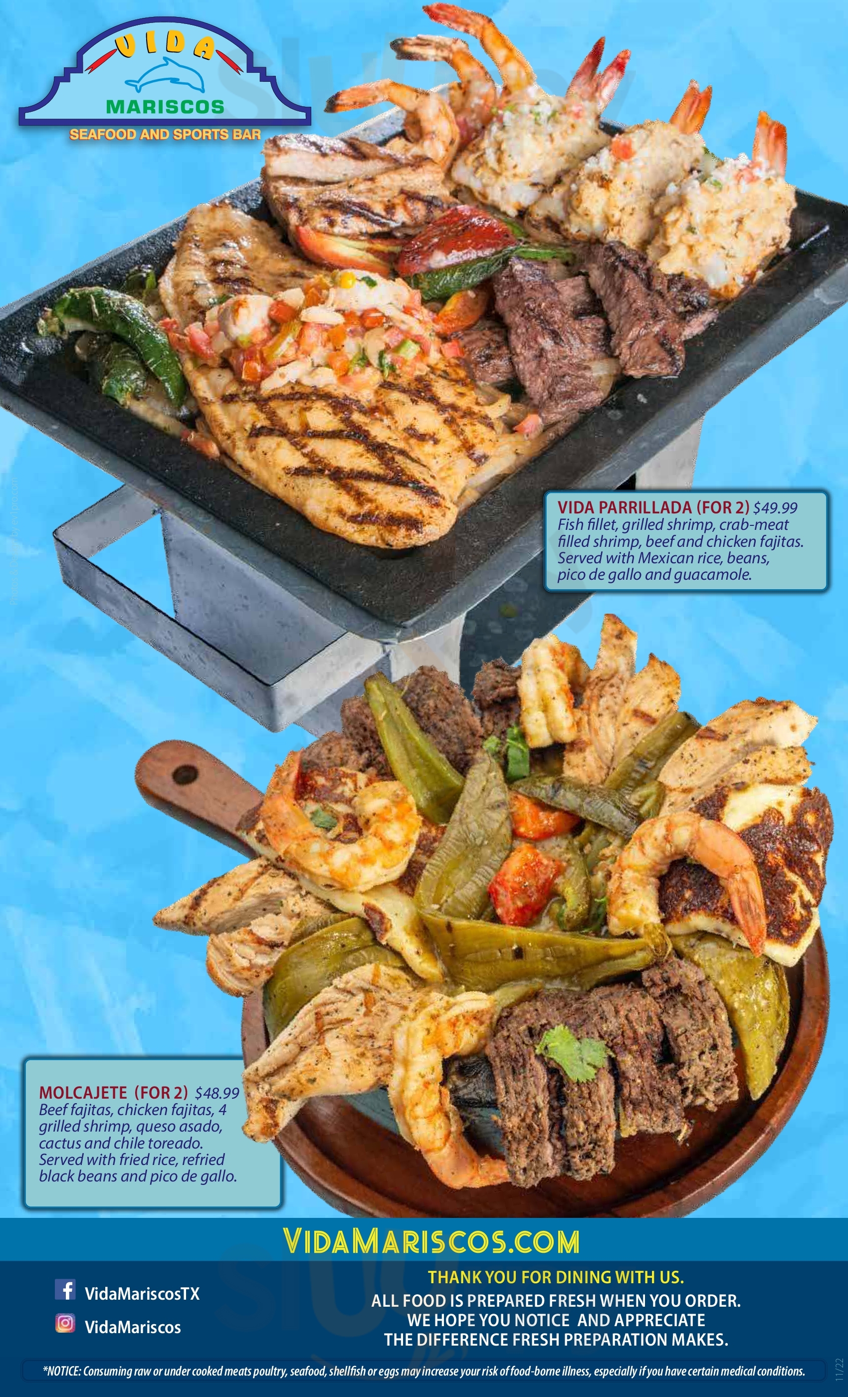Main Menu - Vida Mariscos Seafood & Sports Bar
