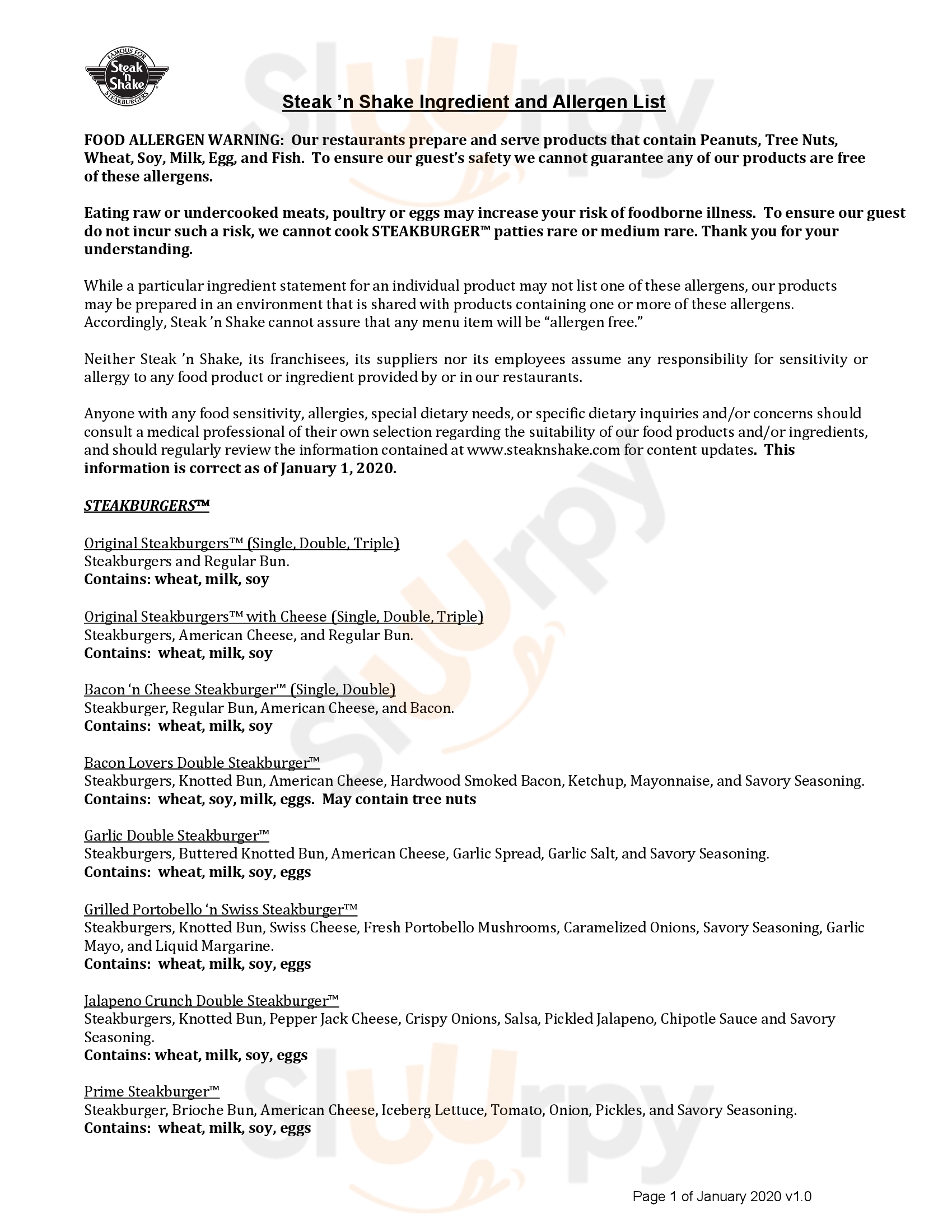 Main Menu - Steak 'n Shake