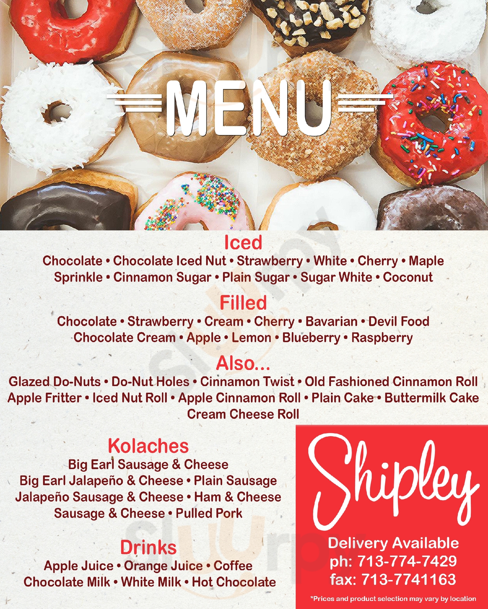 Main Menu - Shipley's Donuts