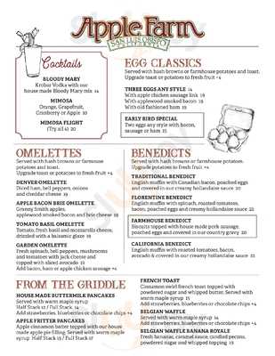 Apple Farm Restaurant menu