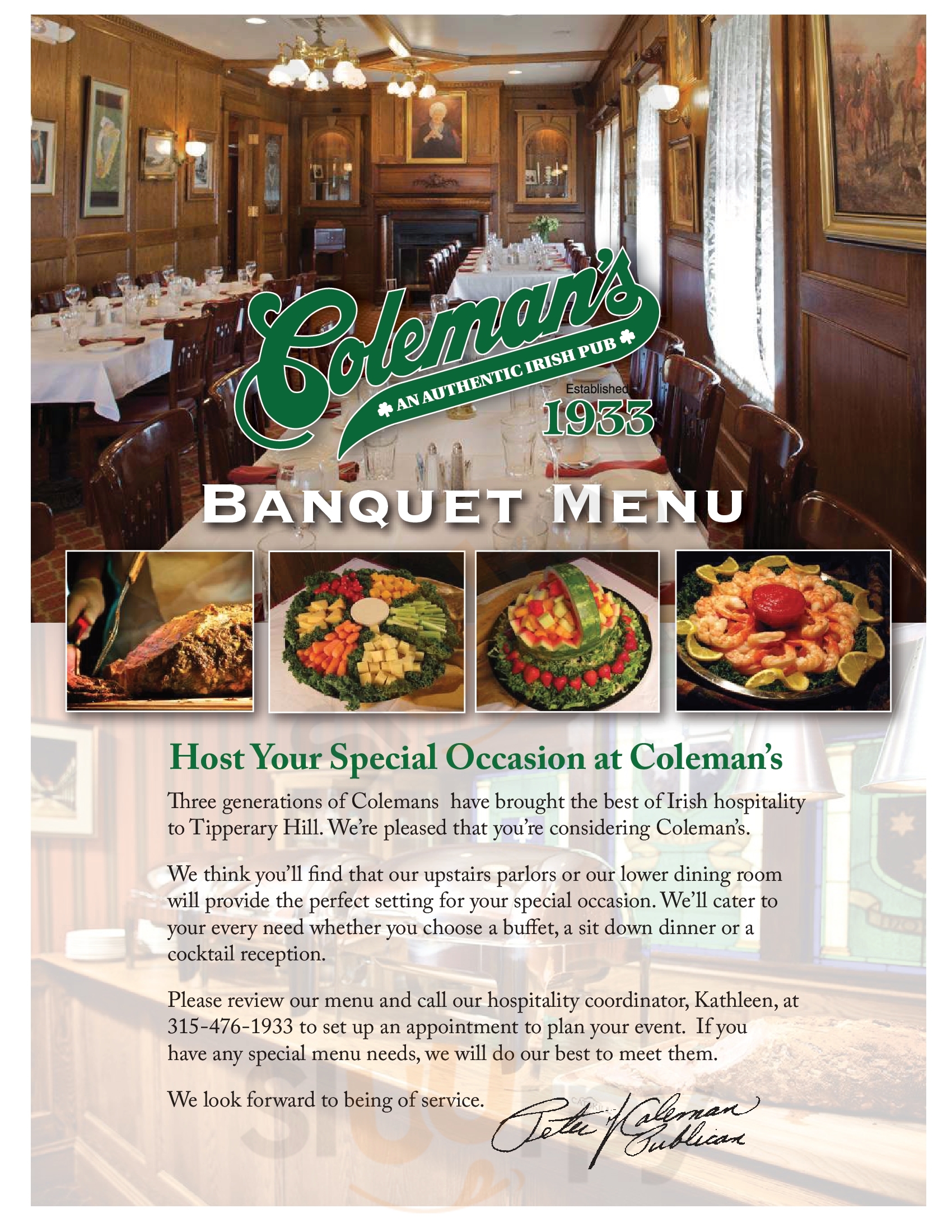 Main Menu - Coleman's Authentic Irish Pub