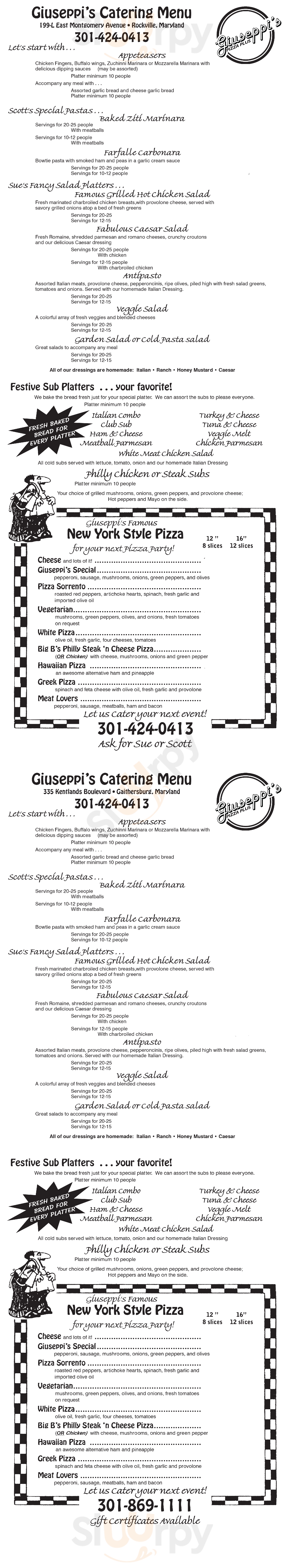 Giuseppi's Pizza Plus Rockville Menu - 1