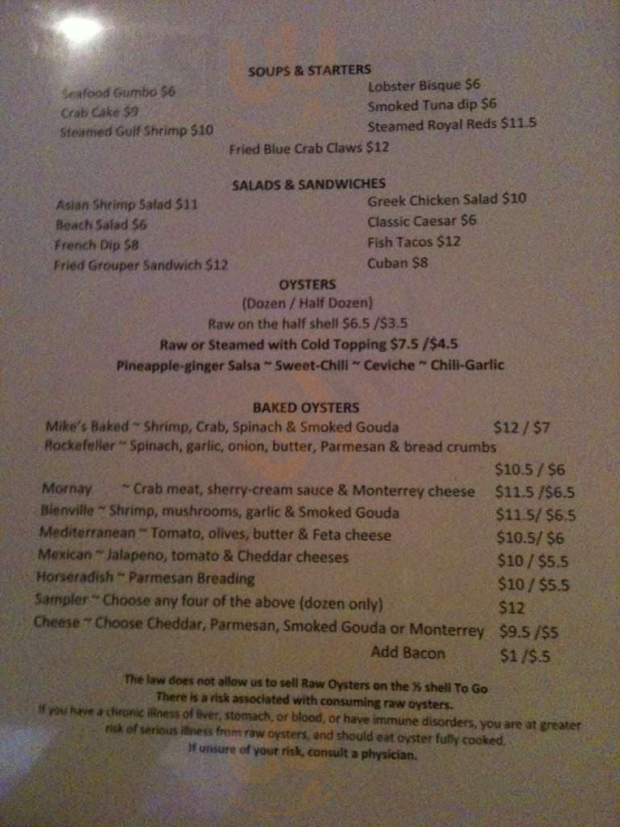 Mike's Cafe And Oyster Bar Panama City Beach Menu - 1