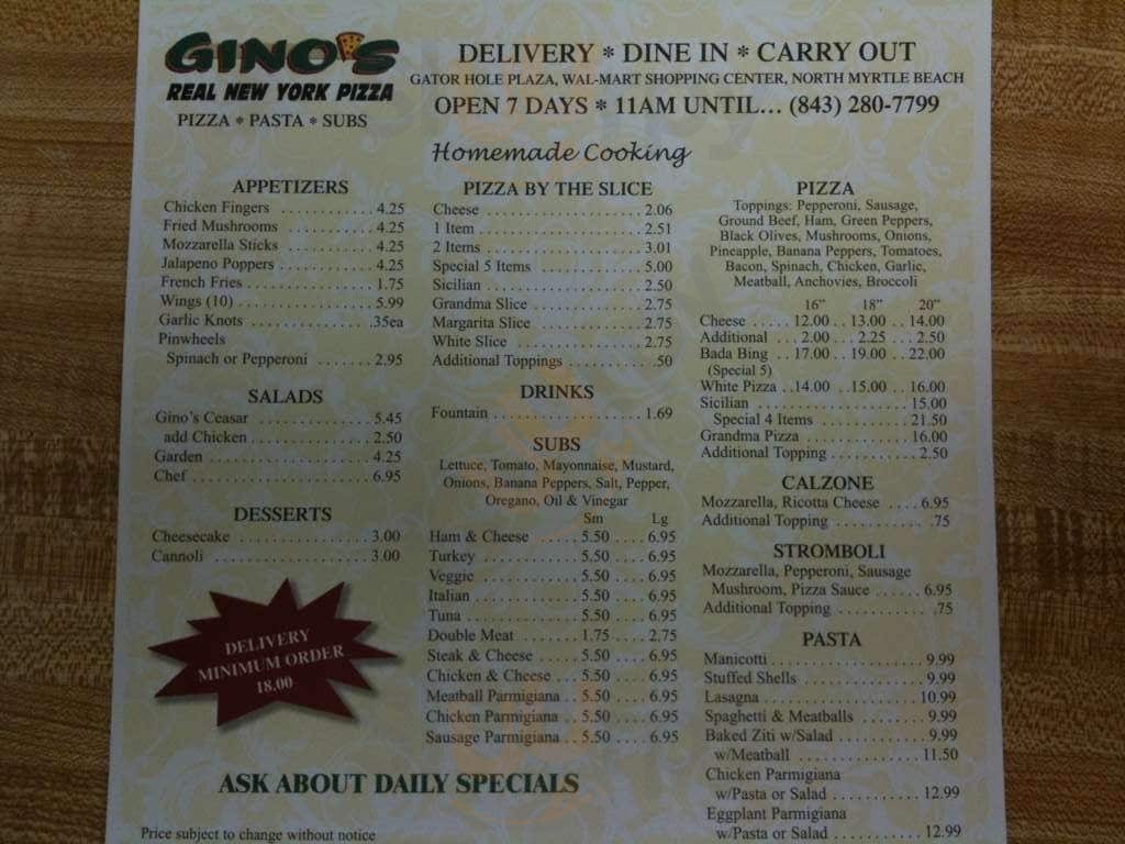 Gino's Ny Pizza North Myrtle Beach Menu - 1