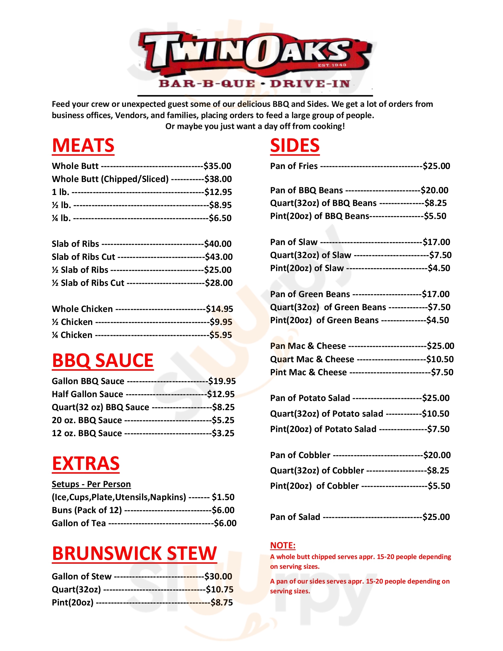 Main Menu - Twin Oaks