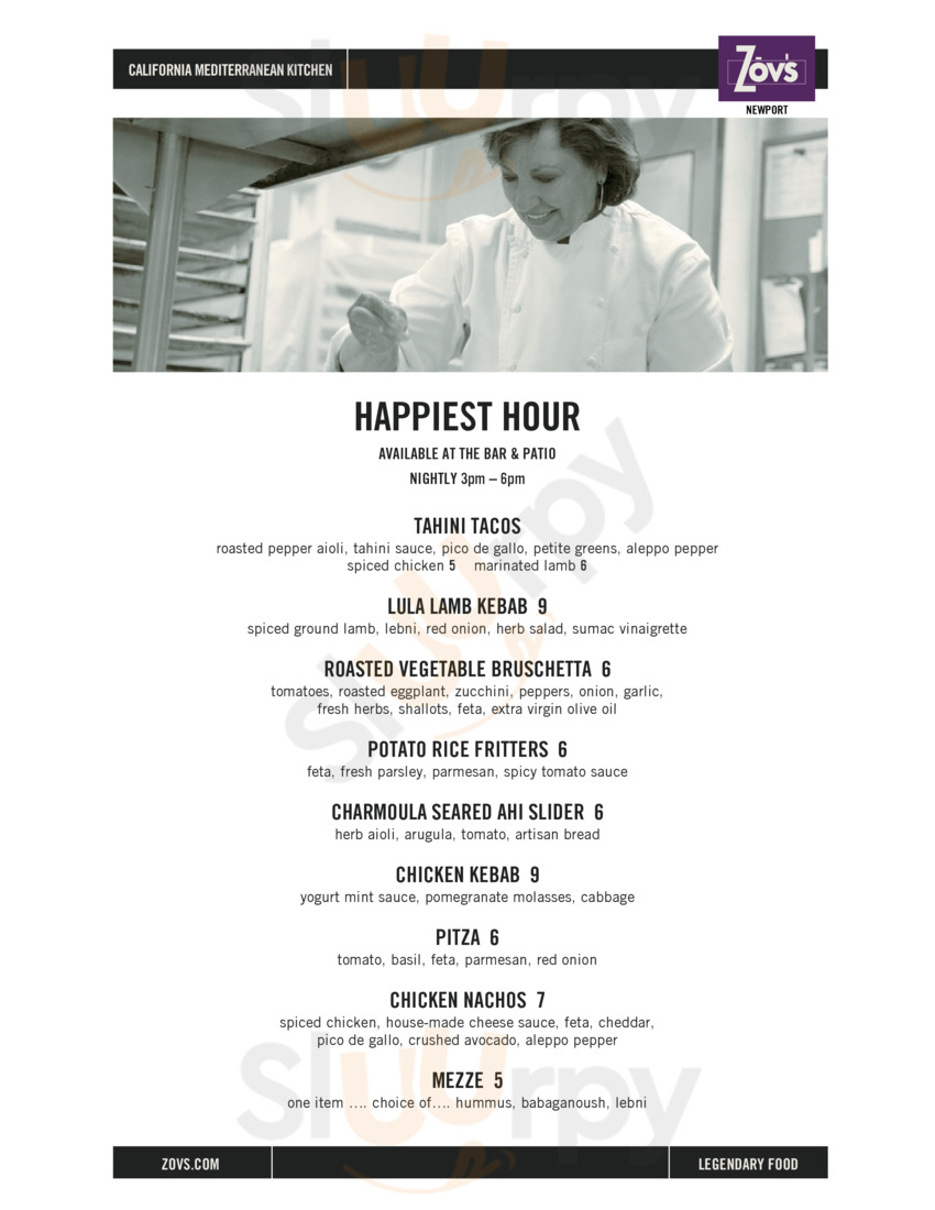 Zov's - Newport Coast menu