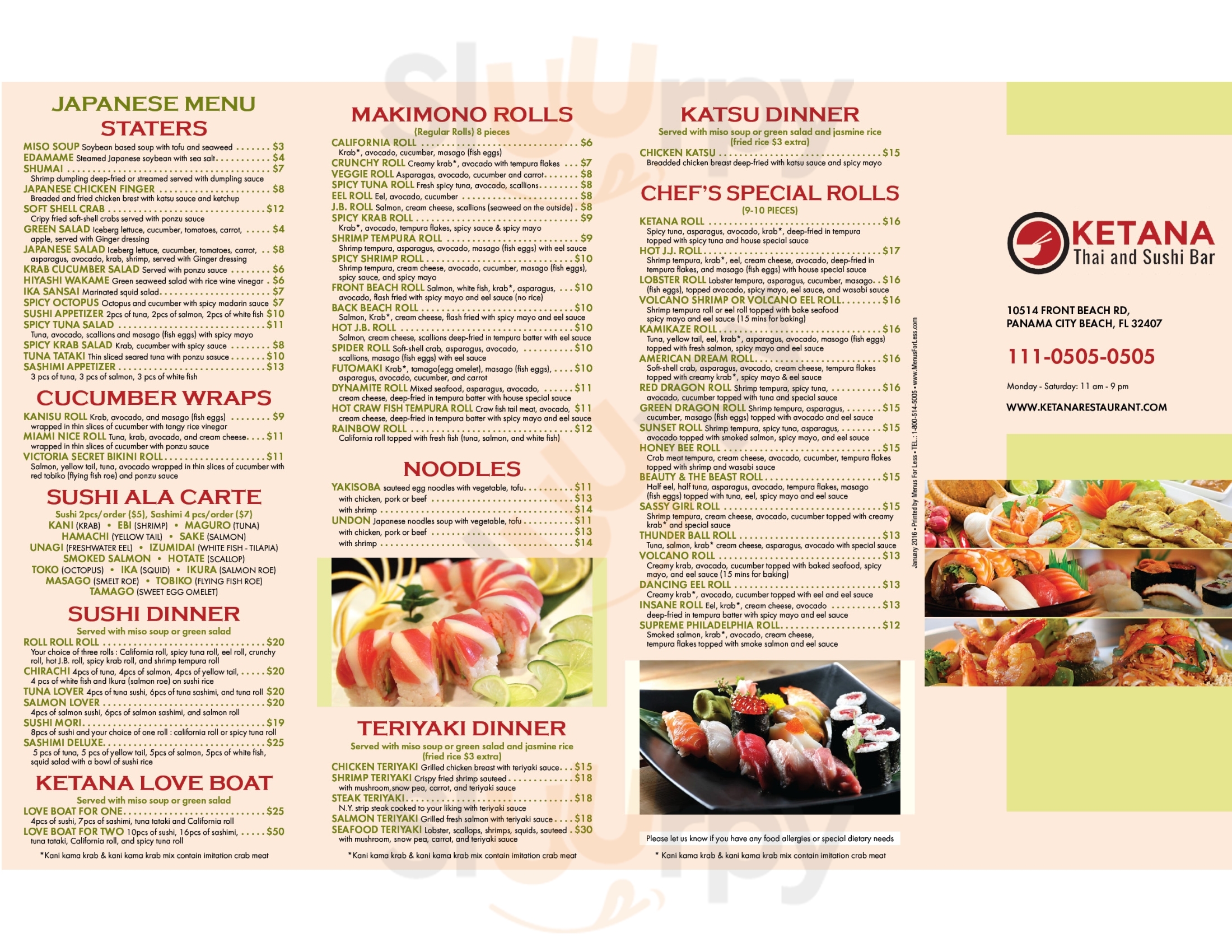 Ketana Thai Restaurant & Sushi Bar Panama City Beach Menu - 1