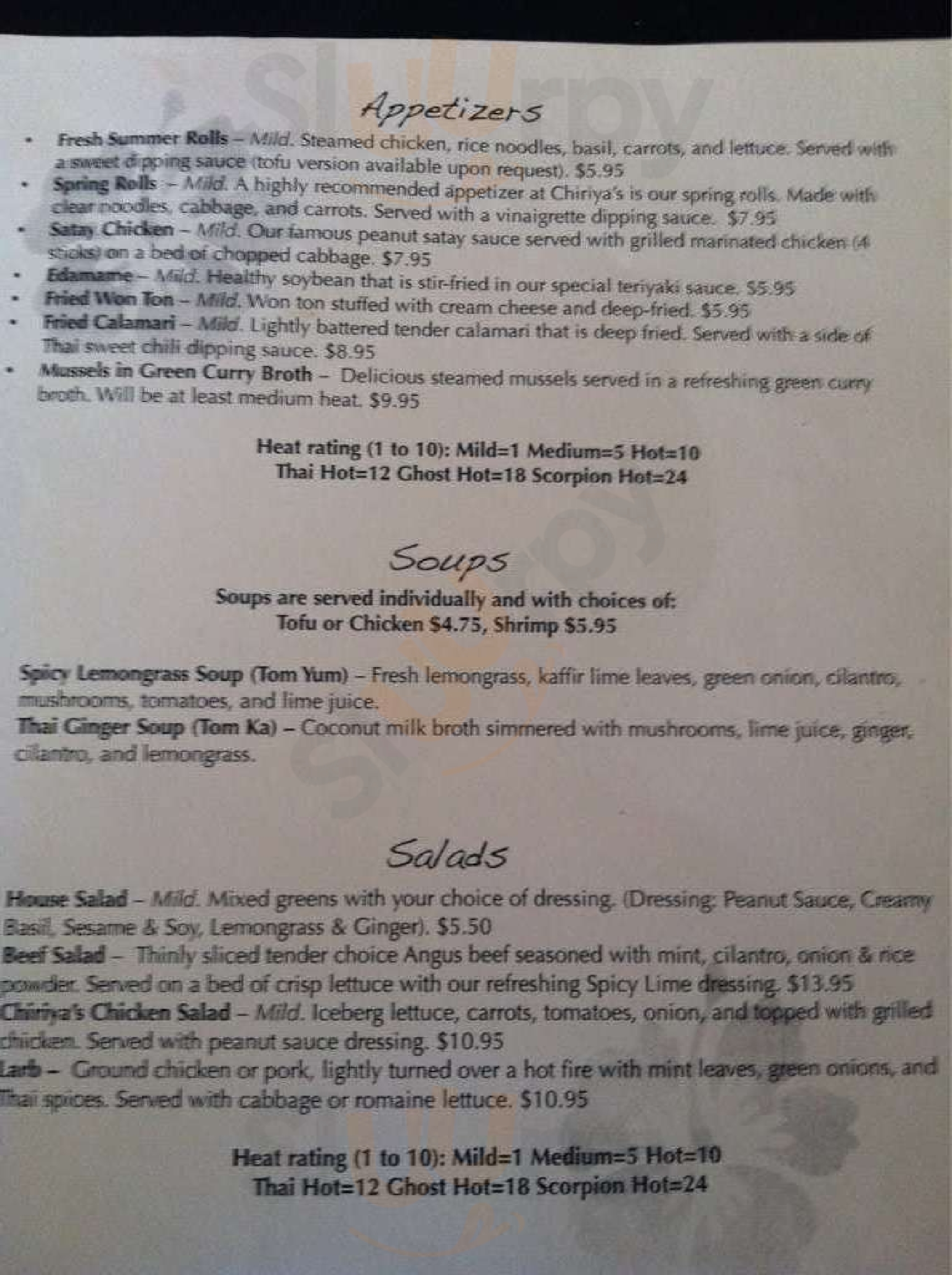 Chiriya's Thai Restaurant Savannah Menu - 1