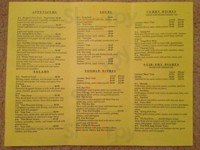 Noi's Thai Kitchen menu
