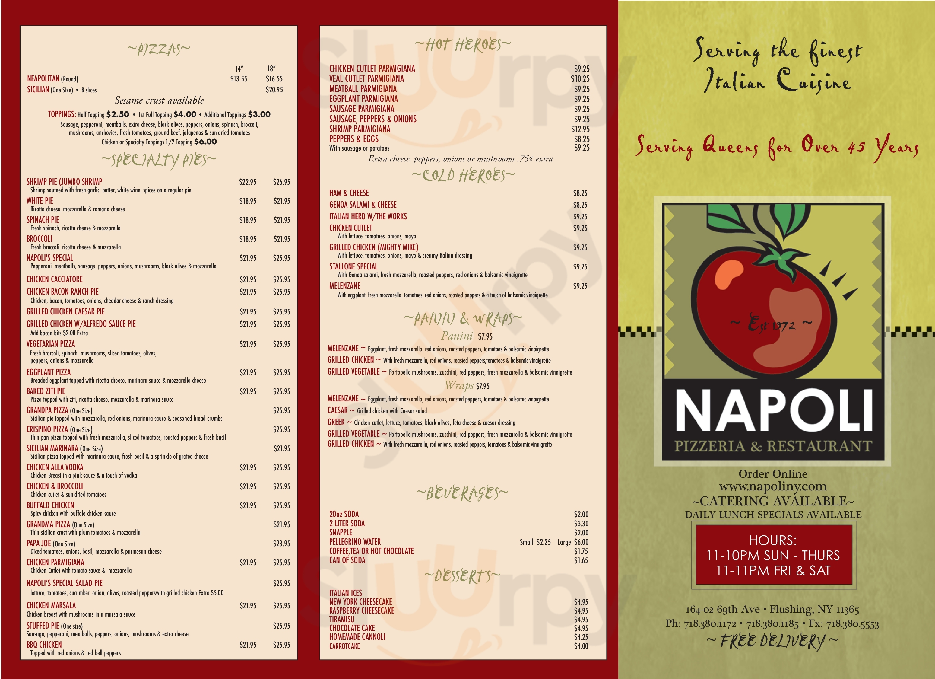 Main Menu - Napoli Pizza & Restaurant