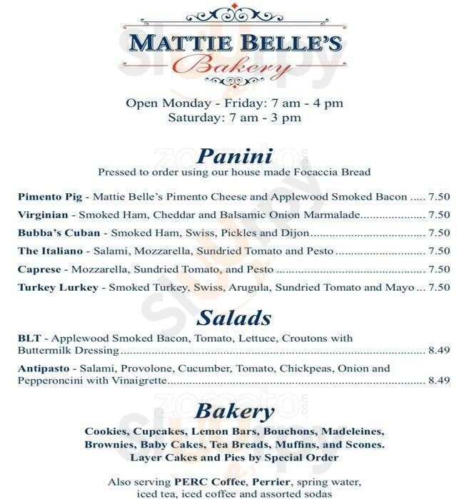 Mattie Belle's Bakery Savannah Menu - 1