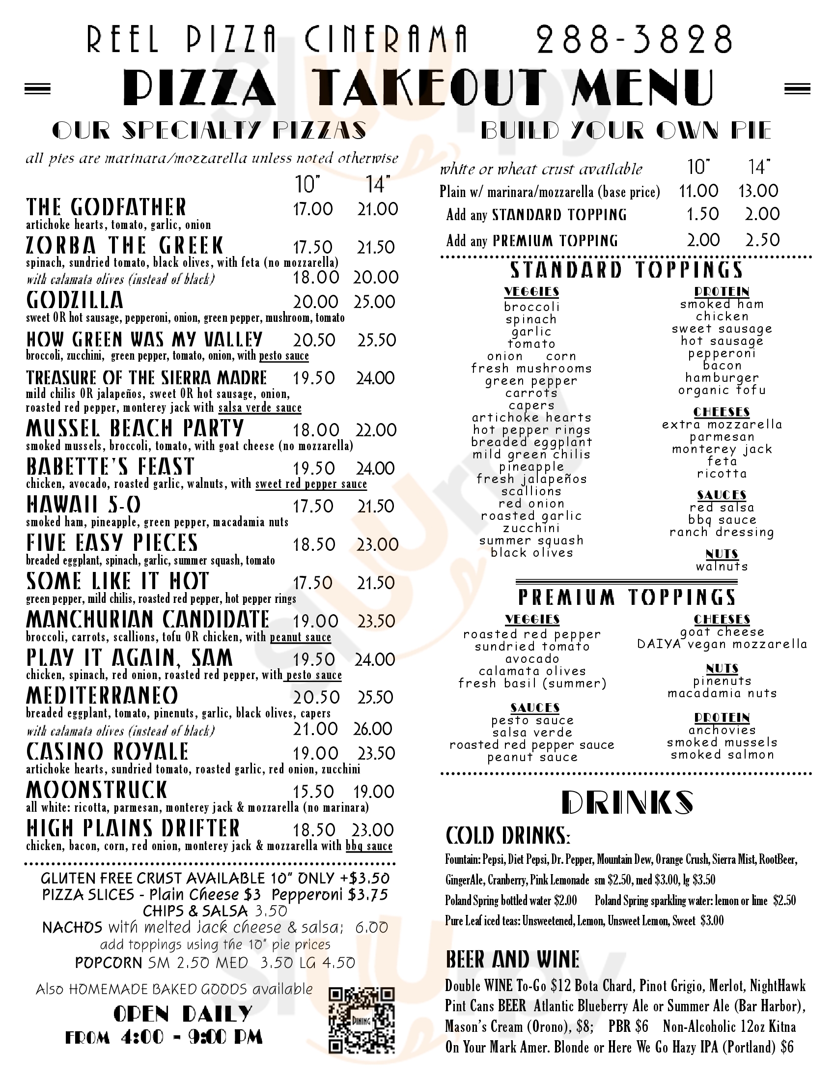 Reel Pizza Cinerama Bar Harbor Menu - 1