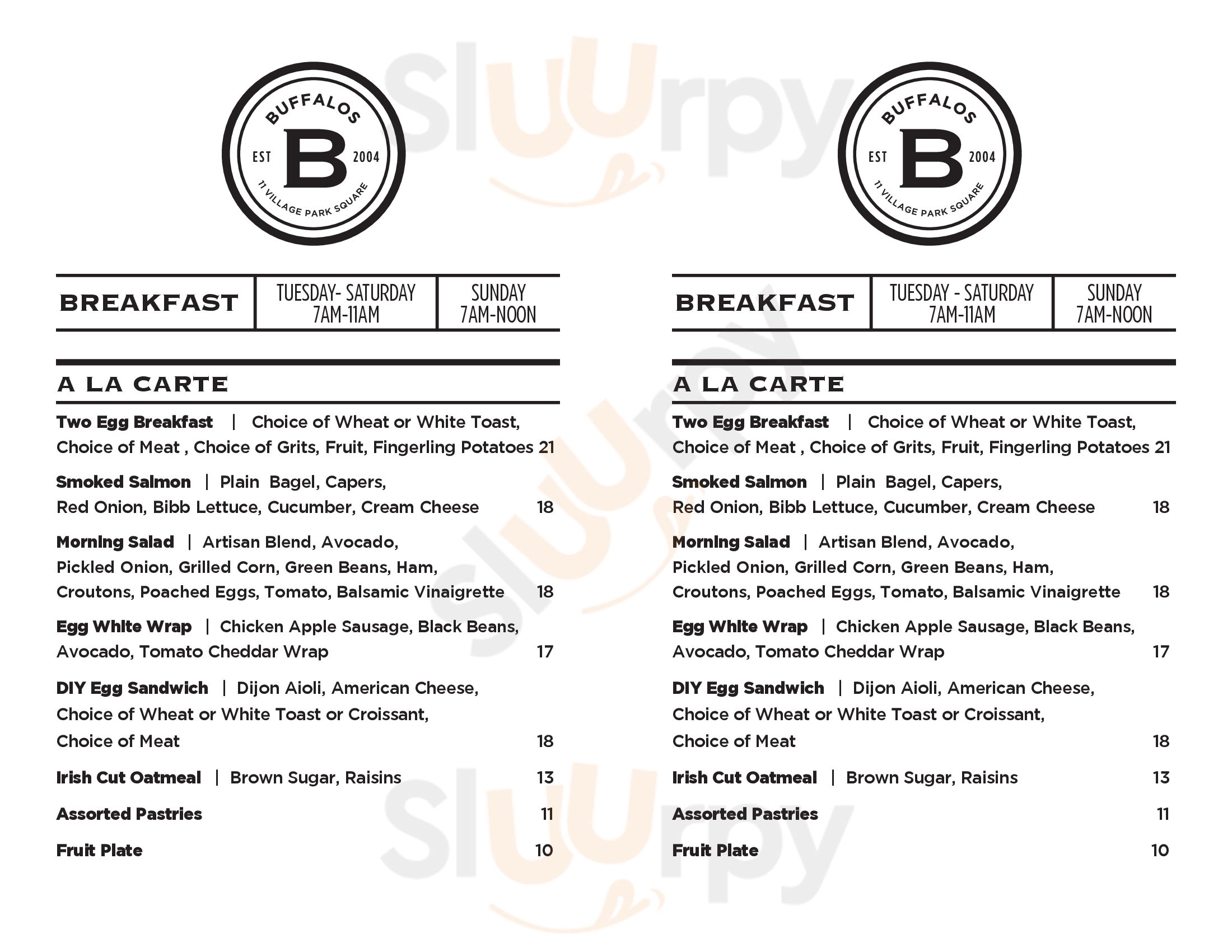 Buffalo's Bluffton Menu - 1