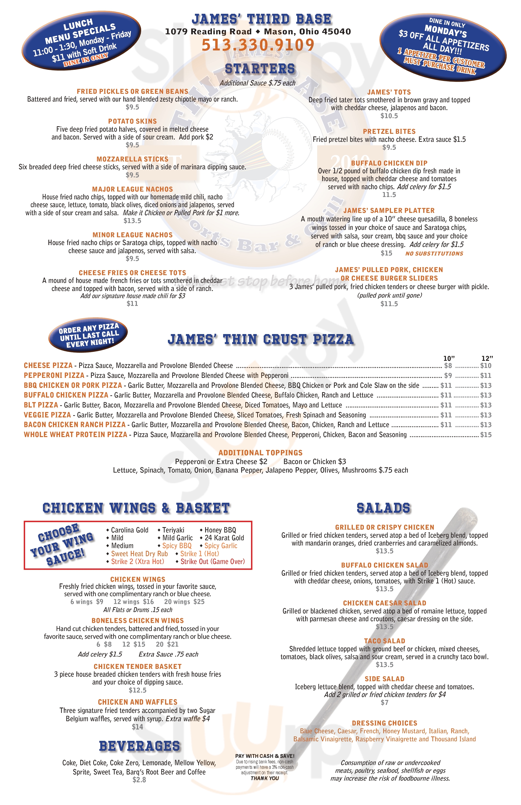 Main Menu - James' Third Base Sports Bar And Grill
