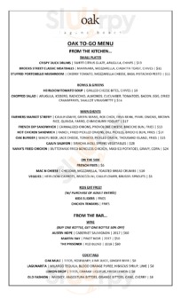Oak Laguna Beach menu