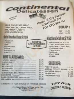 La Mirada Continental Deli menu